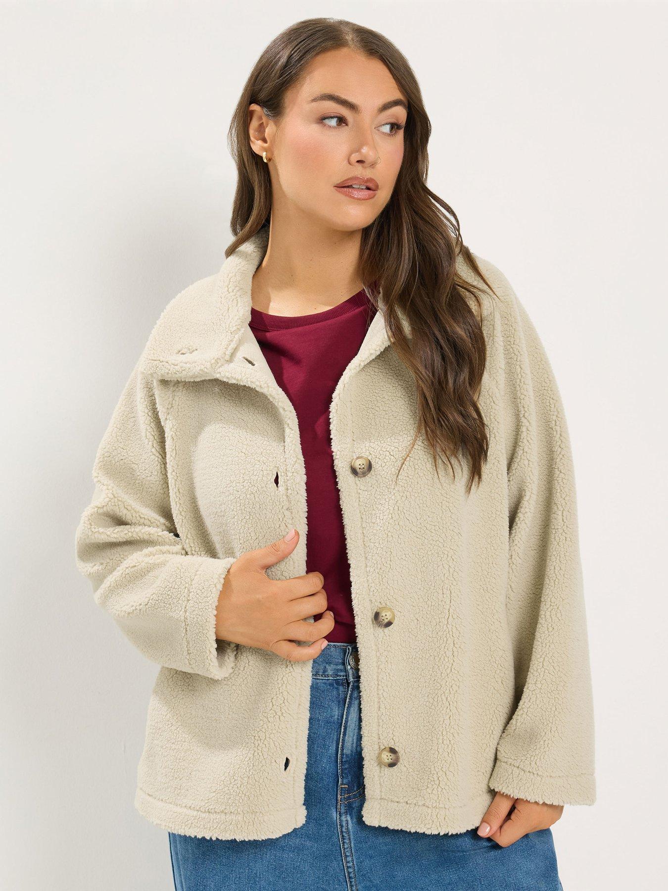 Yours Women's Curve Funnel Neck Borg Jacket - White