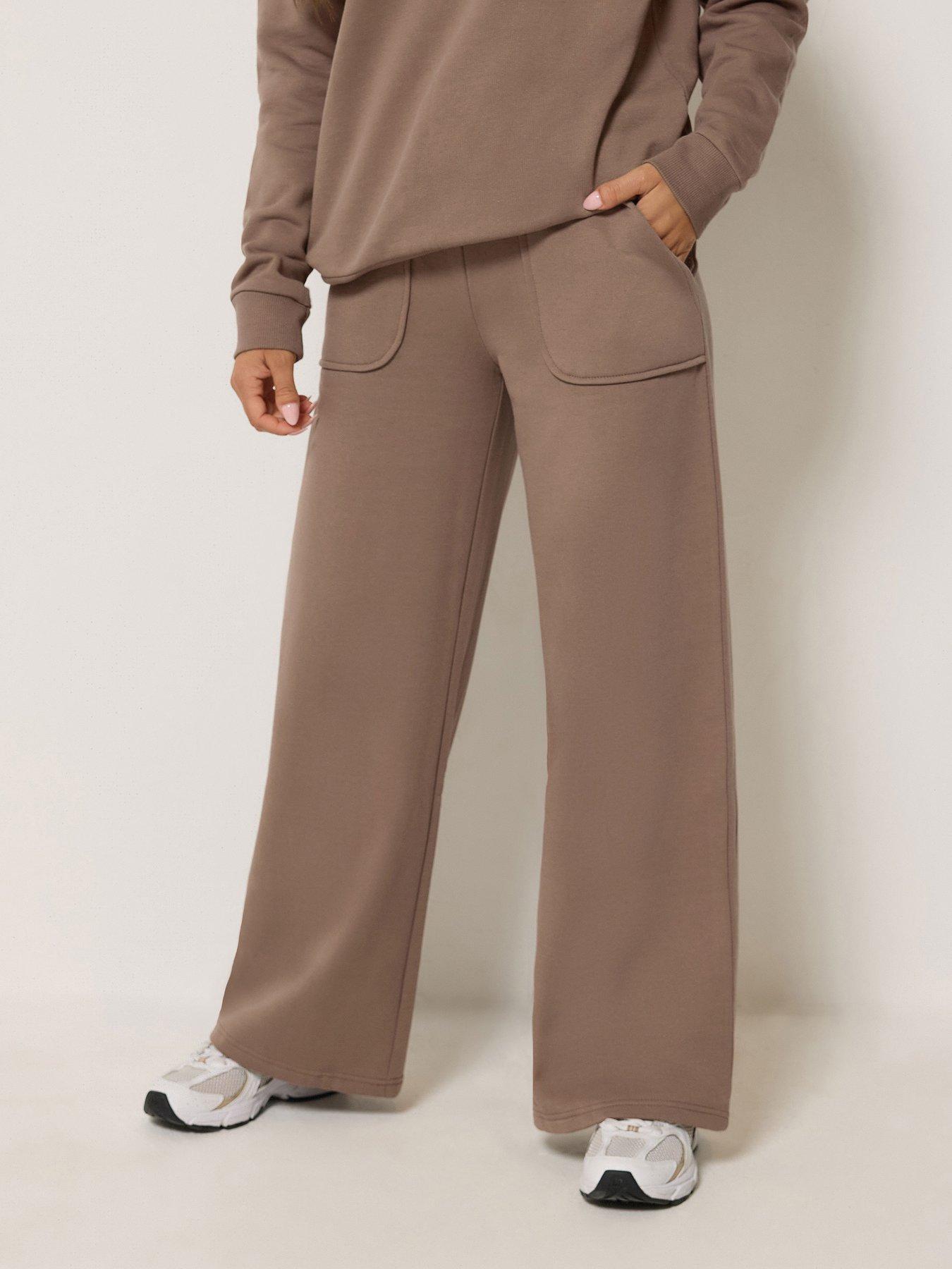 PixieGirl Petite Patch Pocket Wide Leg Jogger - Brown