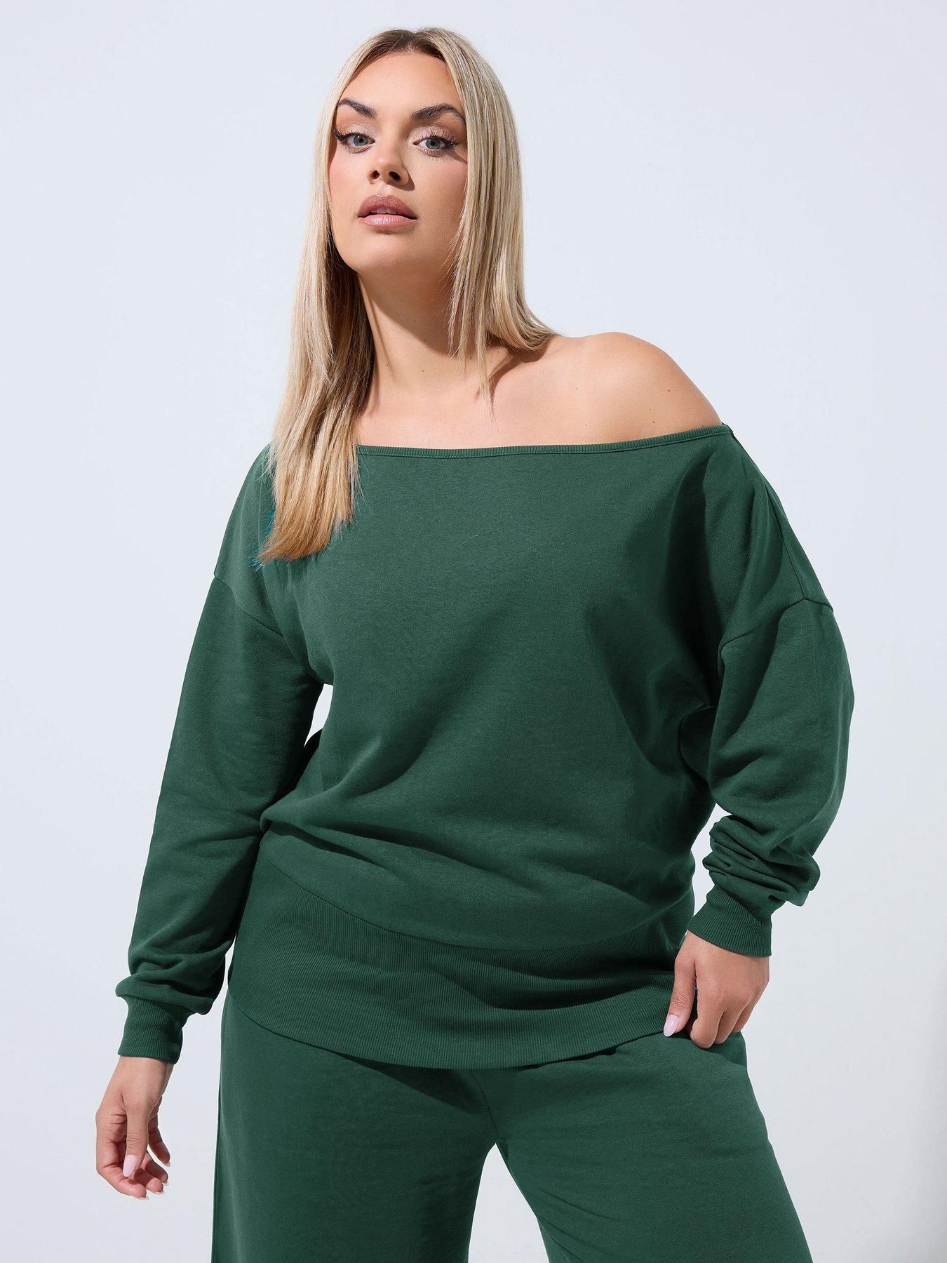 Yours Womens Plus Size Bardot Curve Waistband Sweatshirt - Green