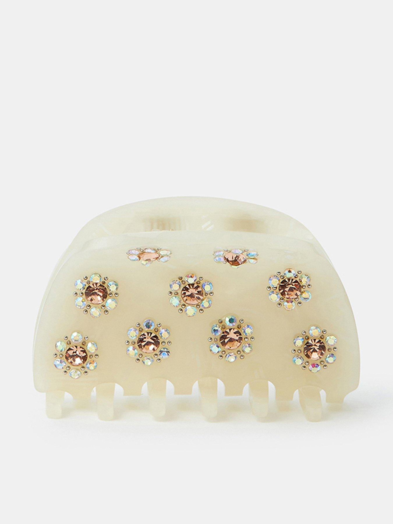 Accessorize Sparkle Floral Claw Hair Clip - Cream