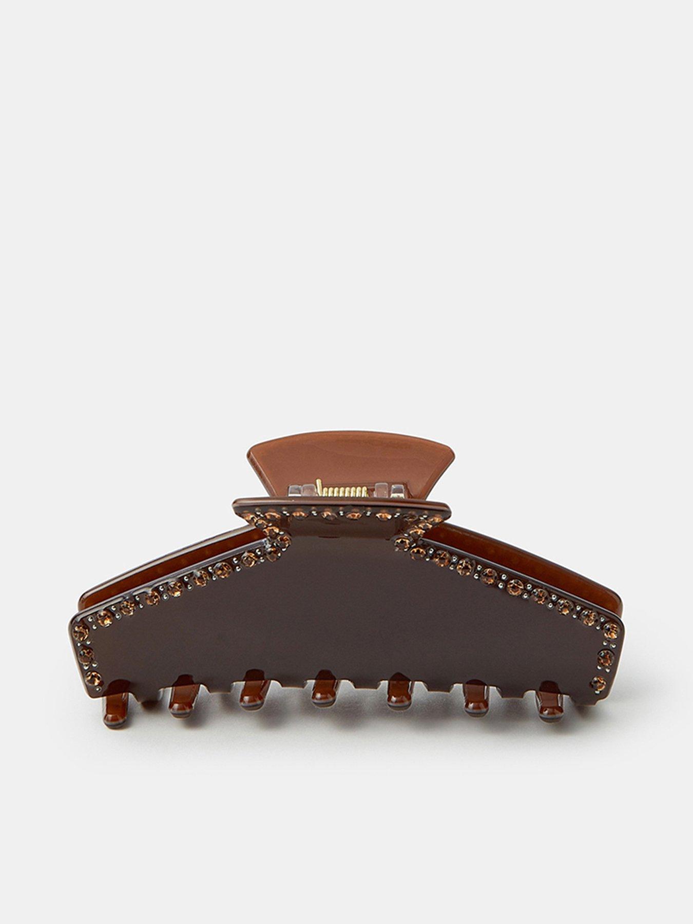 Image 1 of 2 of Accessorize Sparkle Edge Claw Hair Clip - Brown