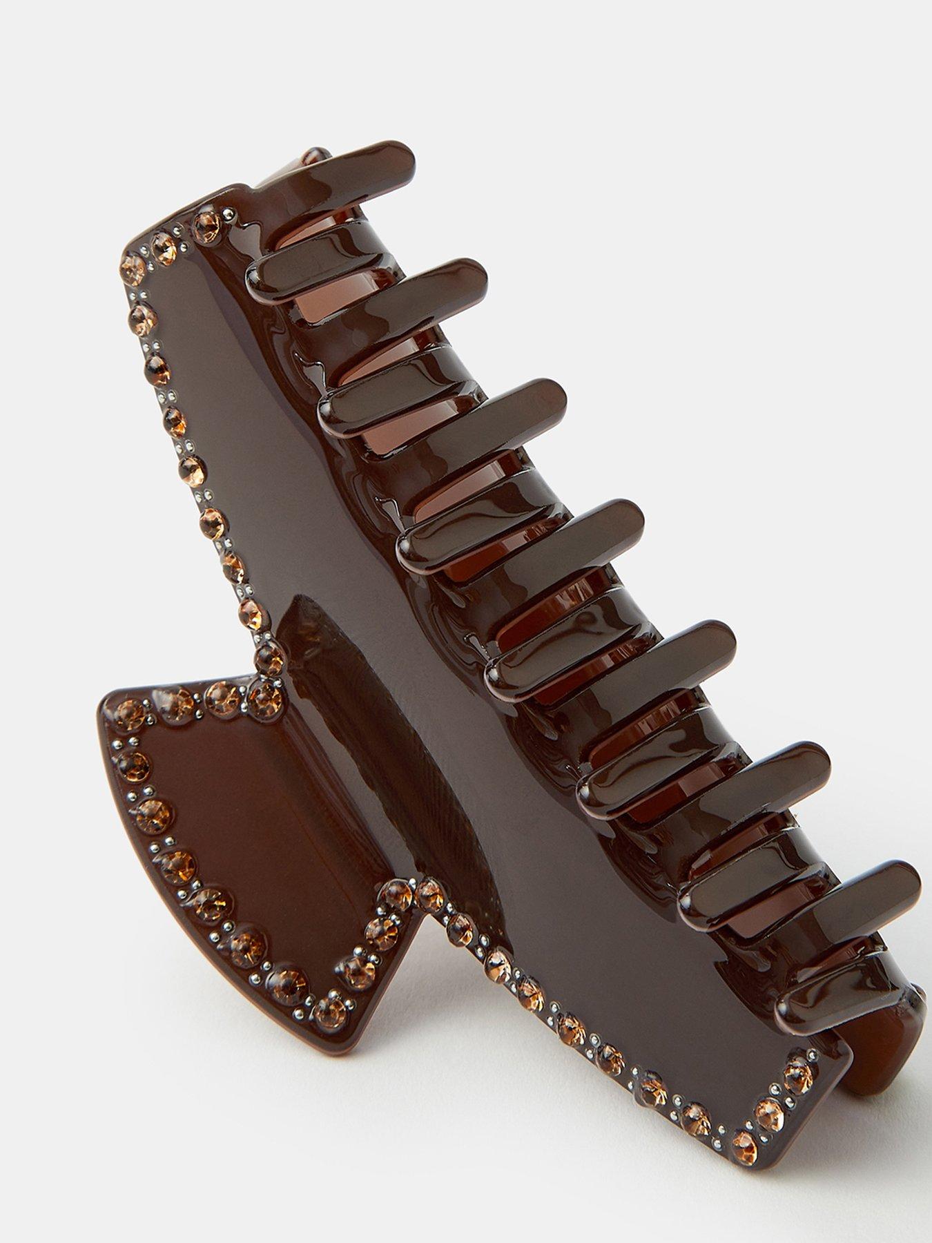 Image 2 of 2 of Accessorize Sparkle Edge Claw Hair Clip - Brown