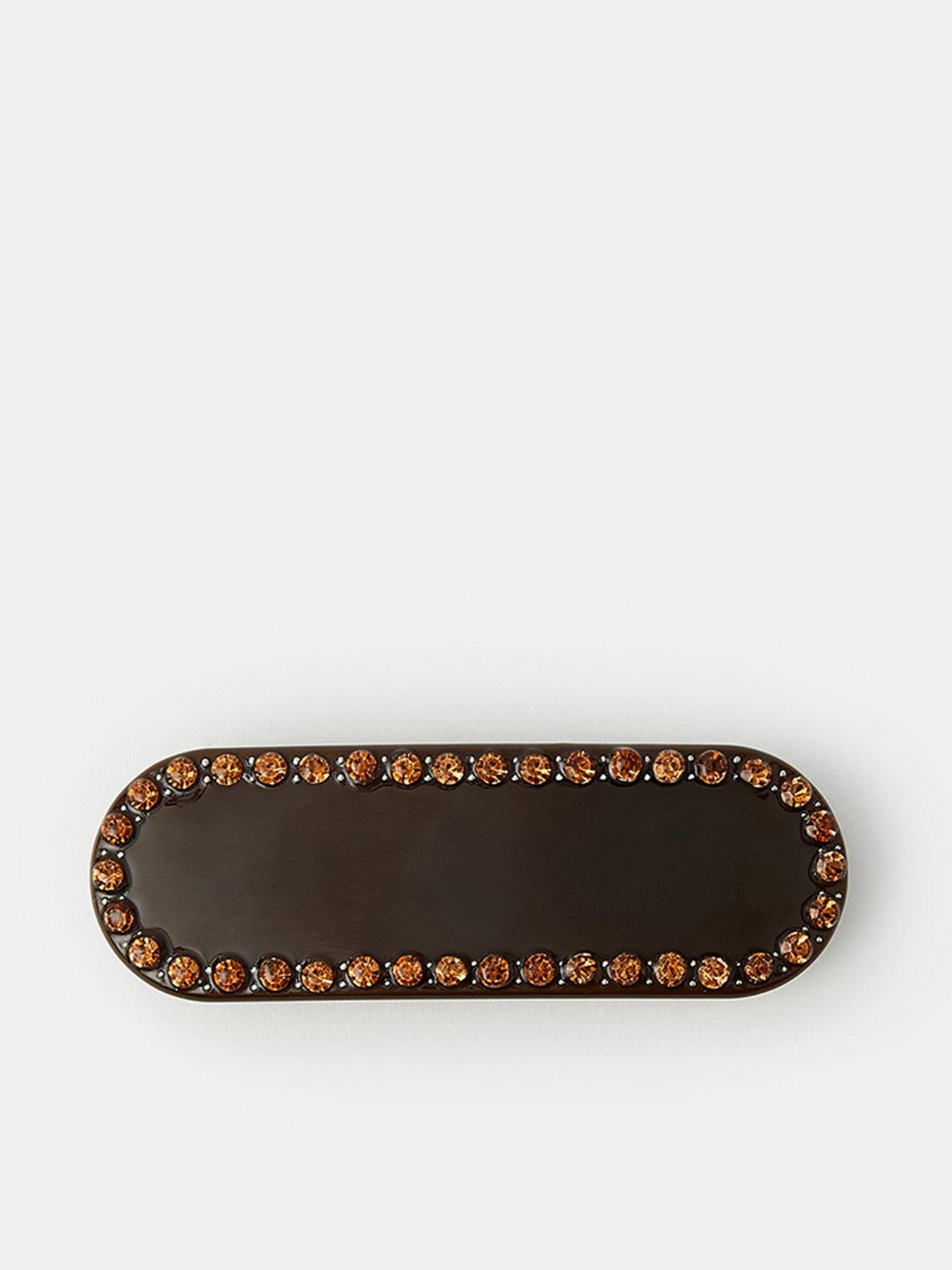 Image 1 of 2 of Accessorize Sparkle Edge Barrette Hair Clip - Brown