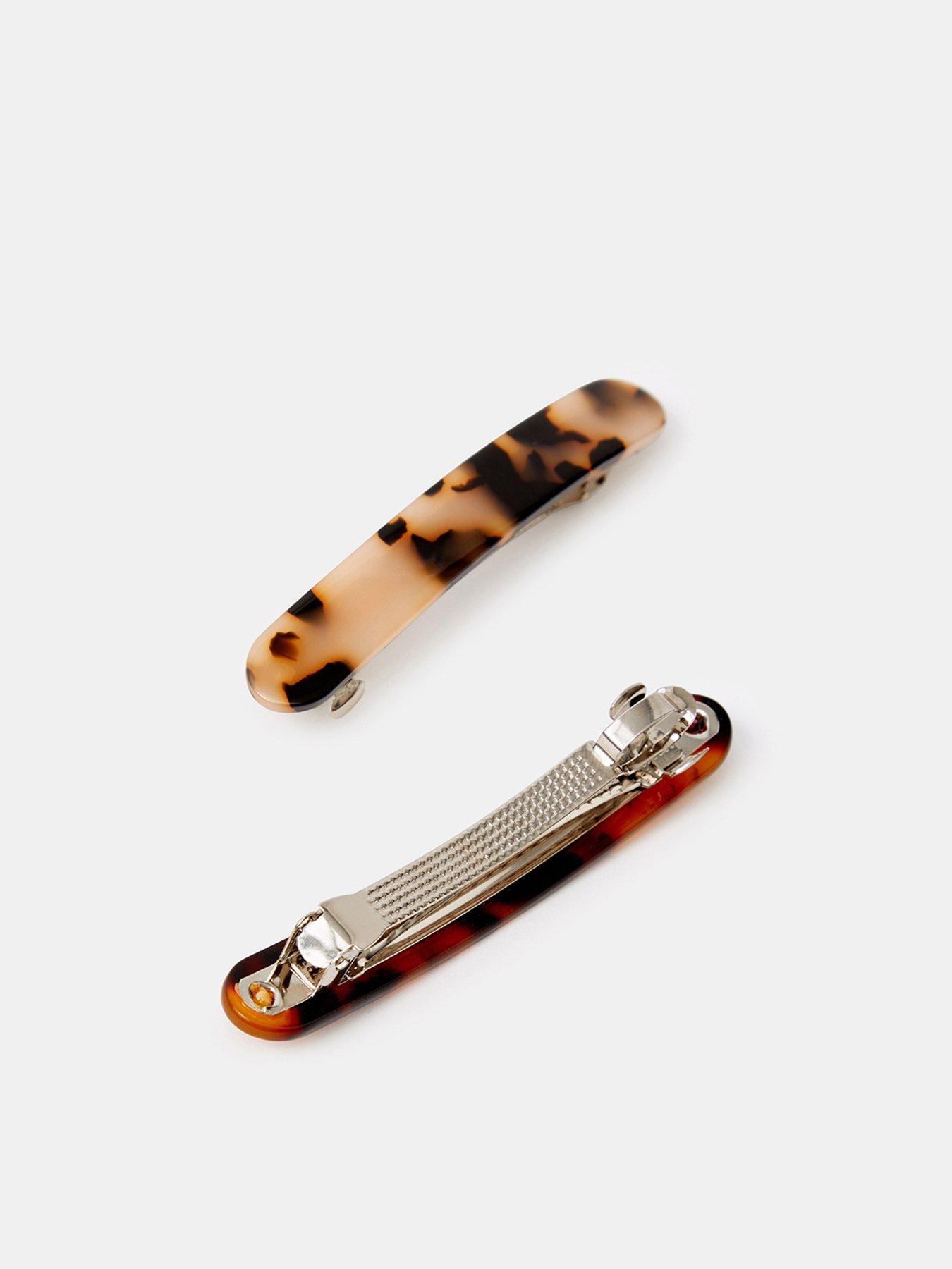 Image 2 of 2 of Accessorize Tortoiseshell Effect Barrette Hair Clip Set 2 Pack - Multi