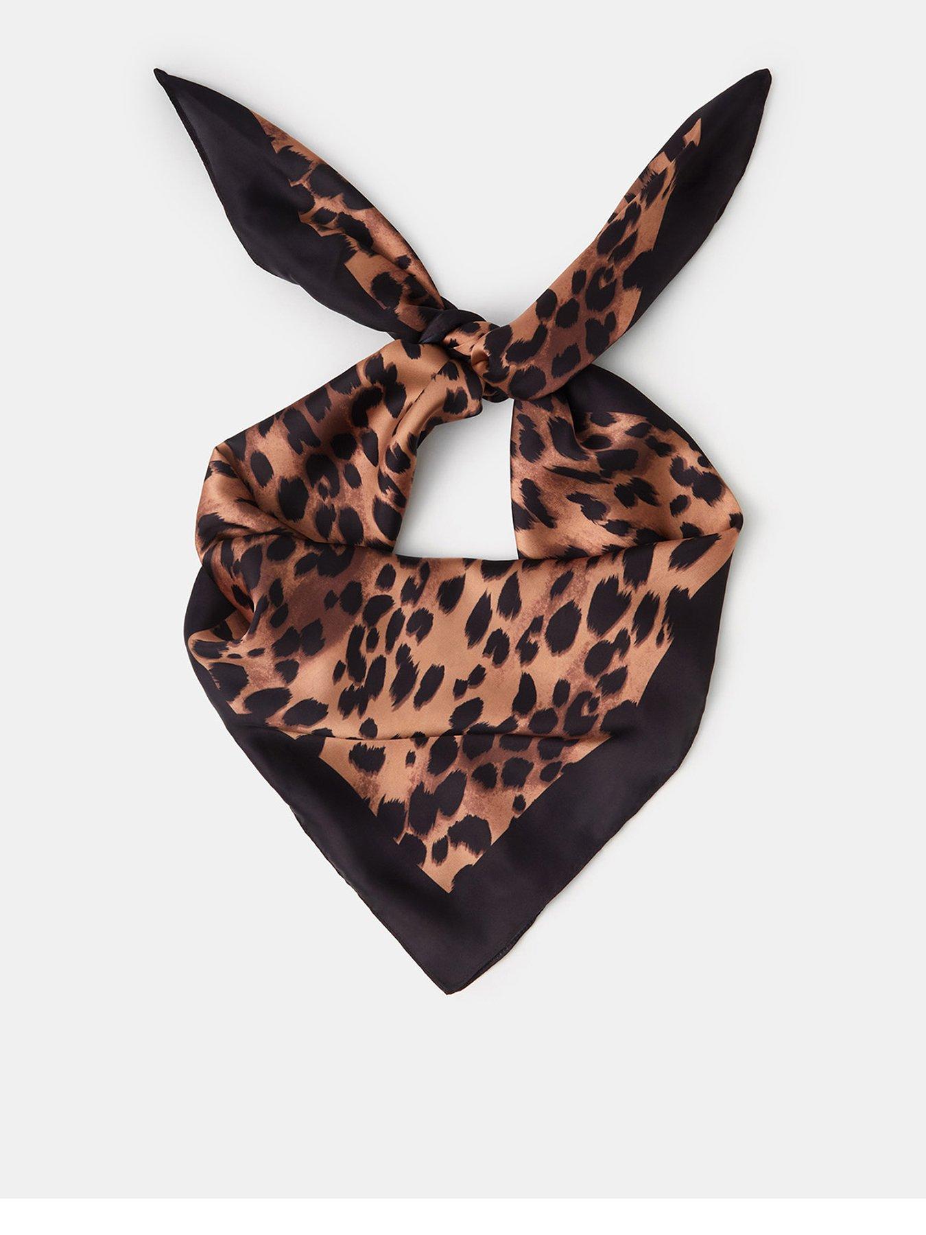 Accessorize Leopard Print Square Satin Scarf - Brown