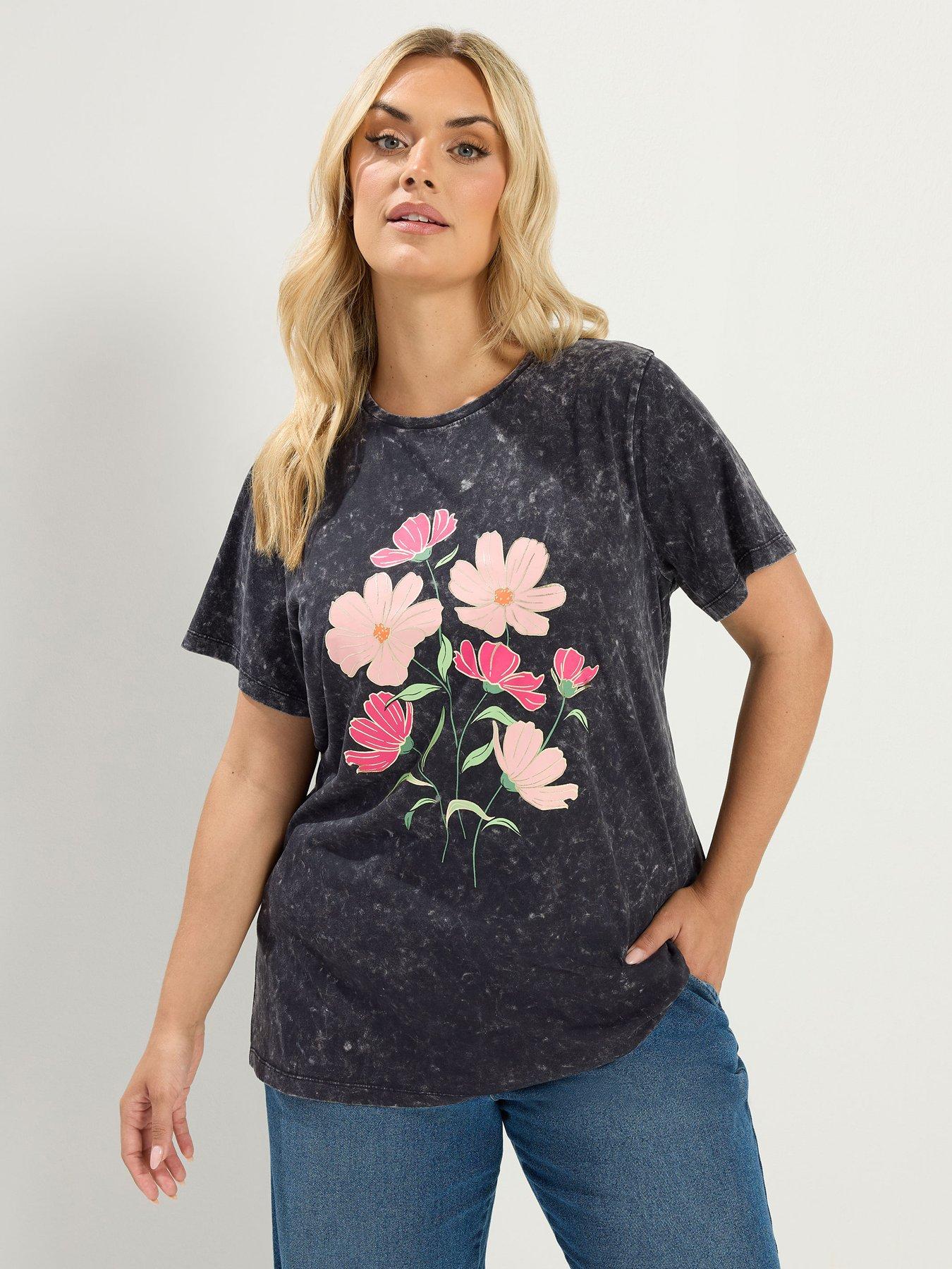 Yours Curve Set In Sleeve T-Shirt - Grey