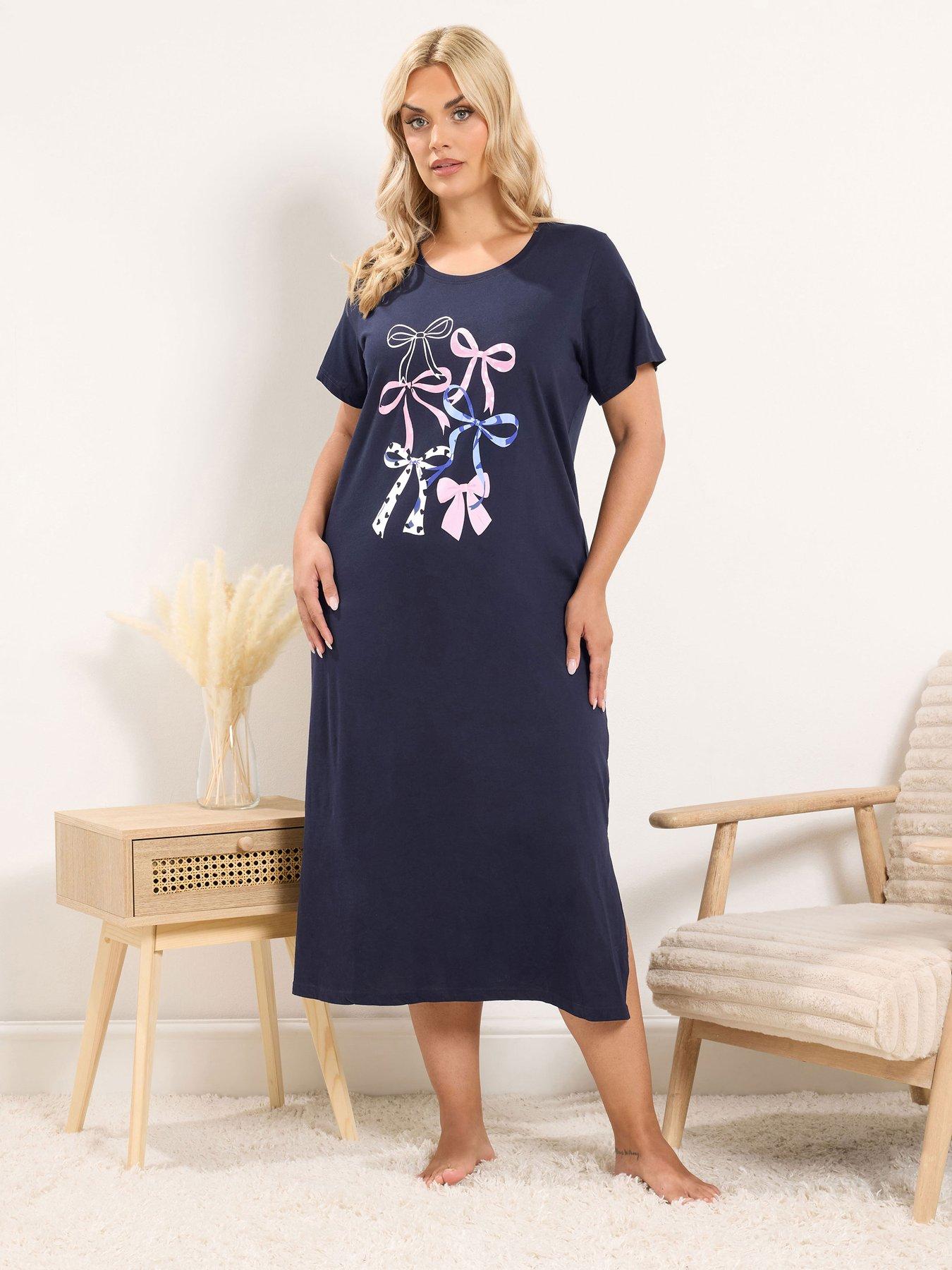 Yours Curve Bow Midaxi Nightdress - Blue