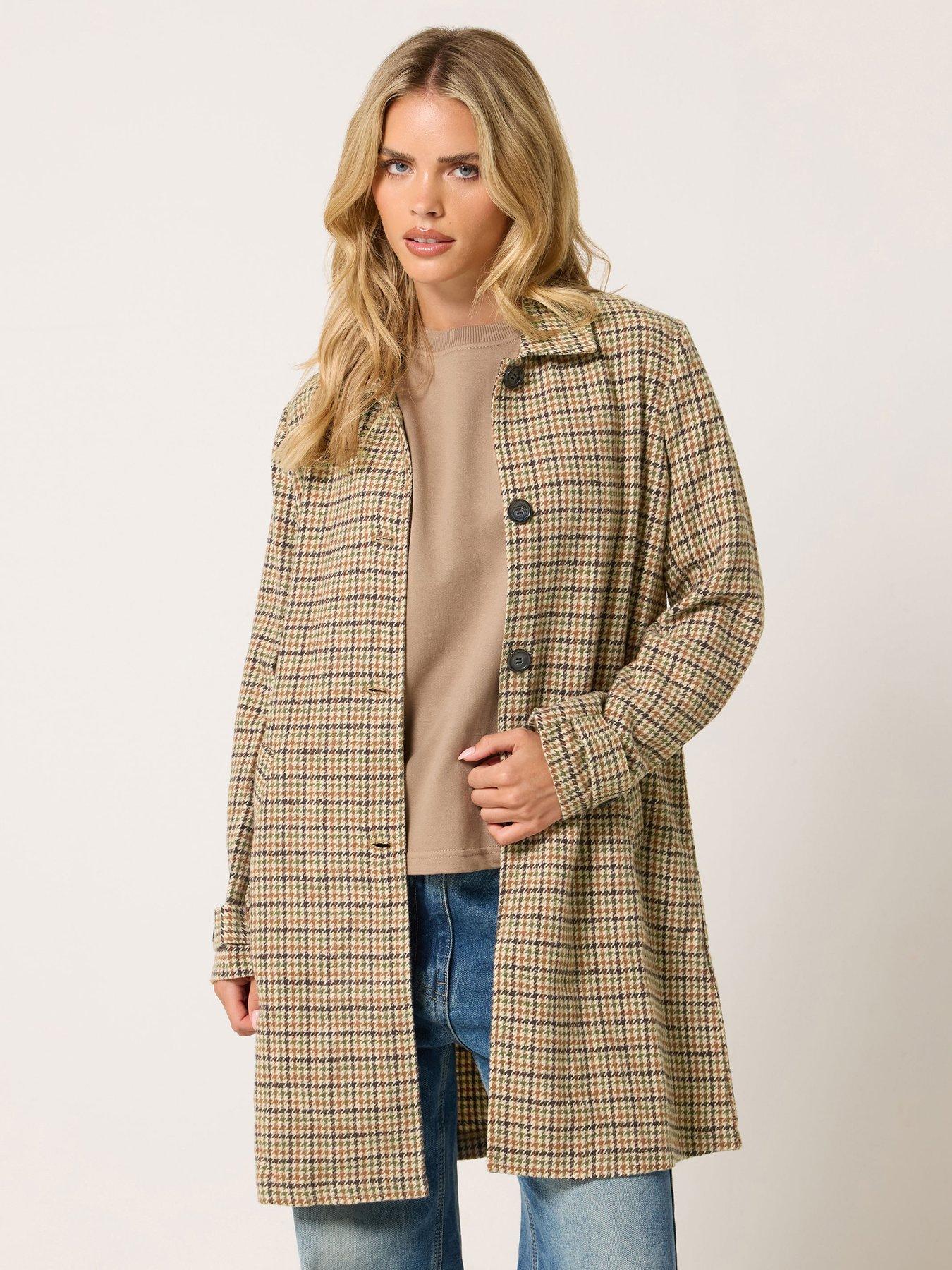 PixieGirl Petite Check Midi Car Coat - Brown