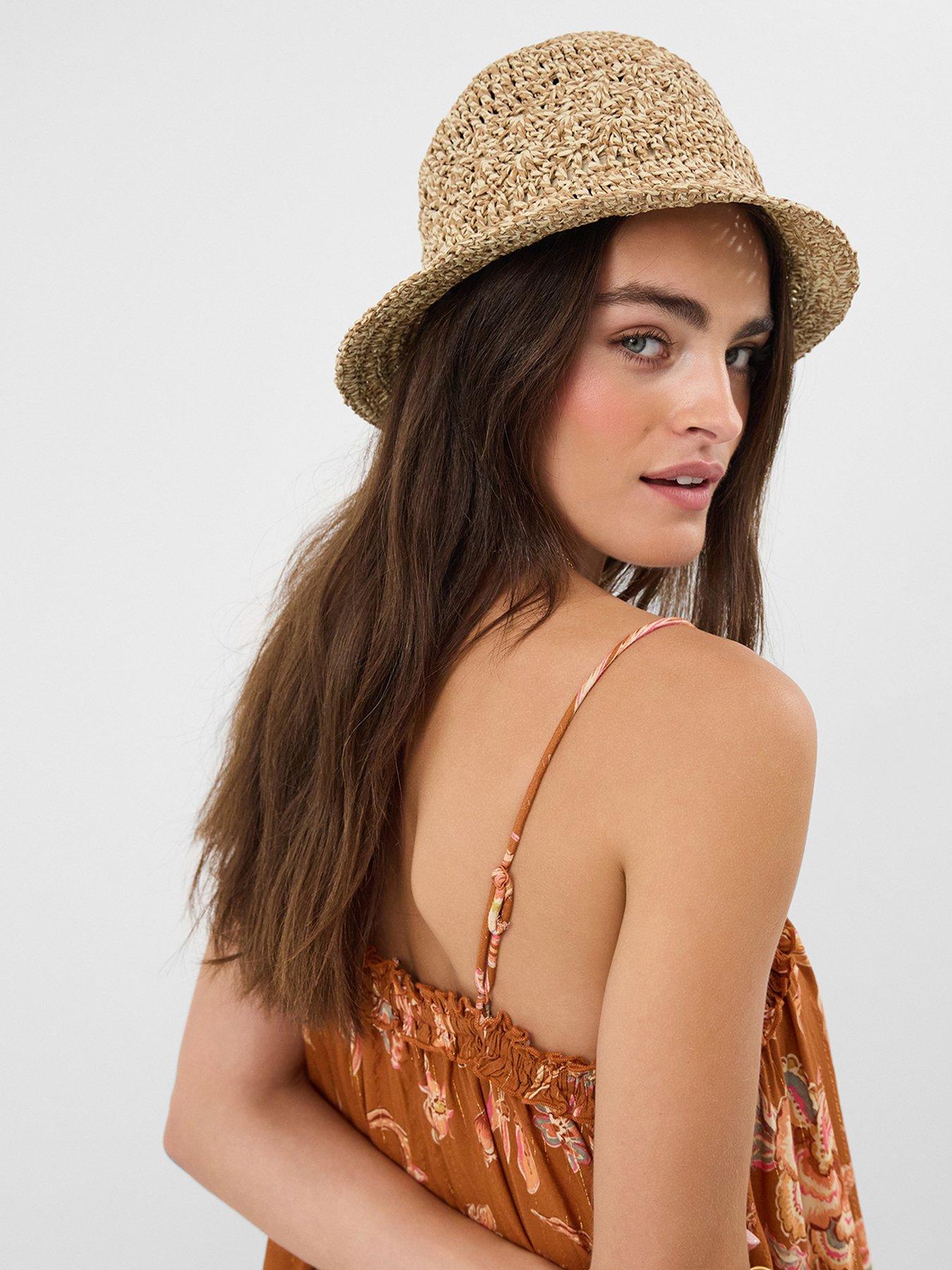 Image 2 of 3 of Accessorize Crochet Bucket Hat with Woven Texture - Beige
