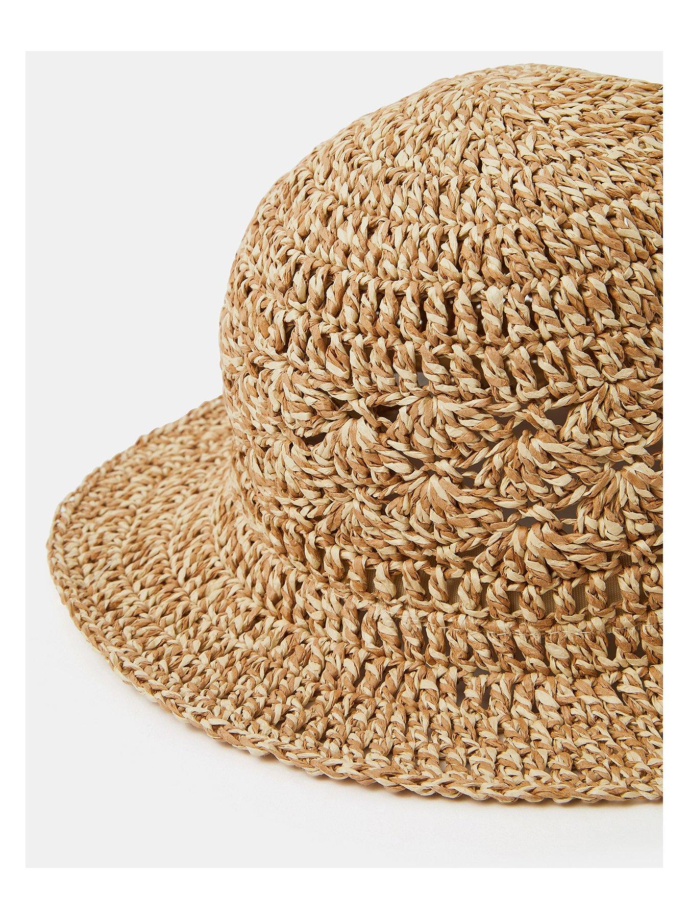 Image 3 of 3 of Accessorize Crochet Bucket Hat with Woven Texture - Beige