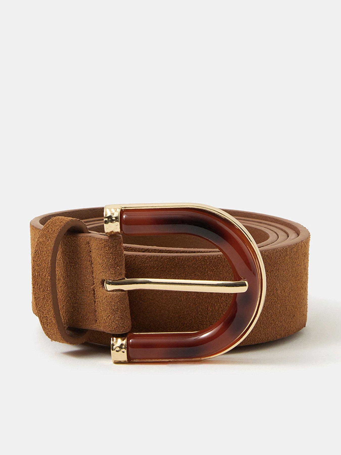 Accessorize Resin Buckle Suede Belt - Brown