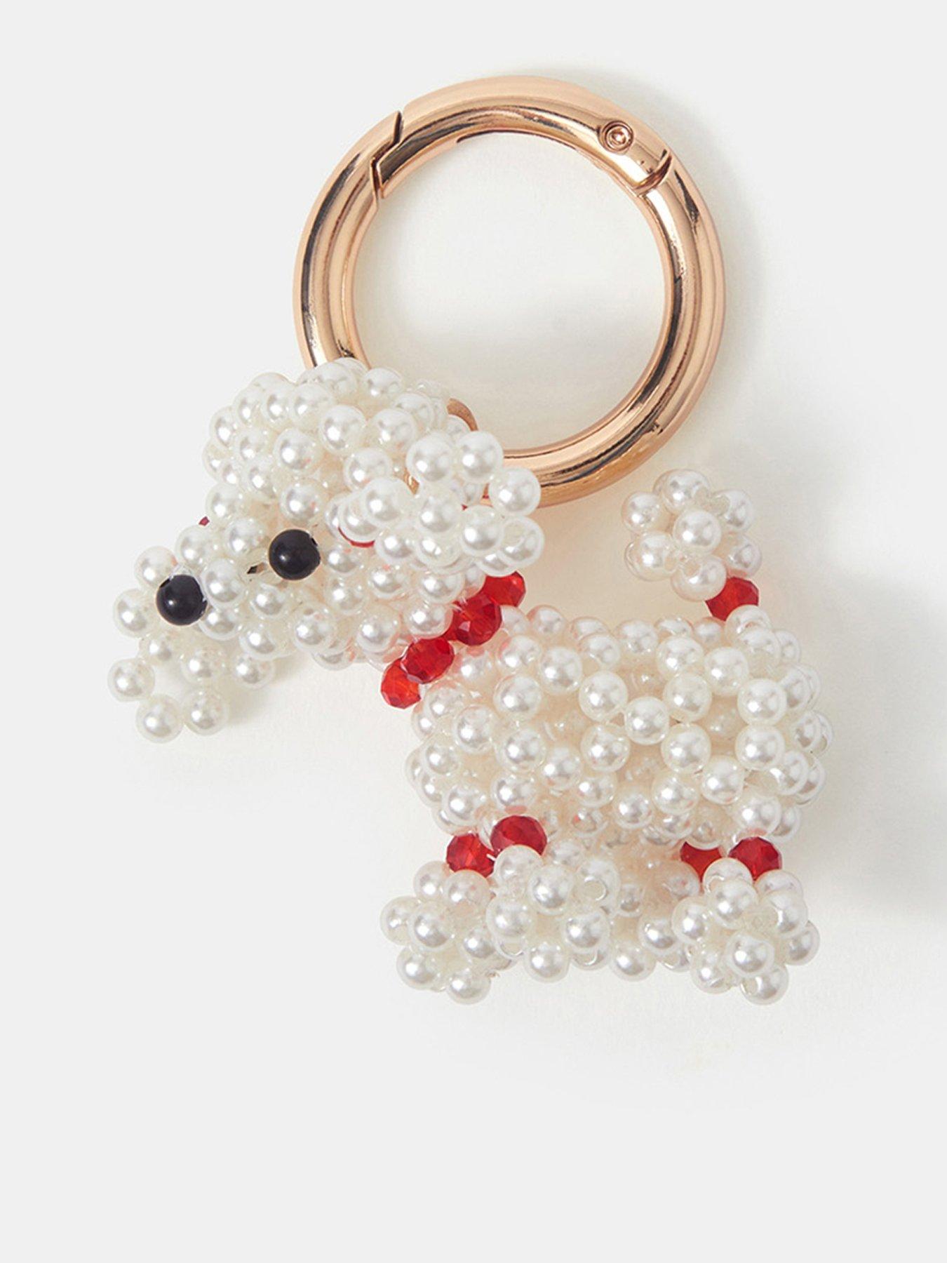 Accessorize Beaded Poodle Bag Charm - Cream