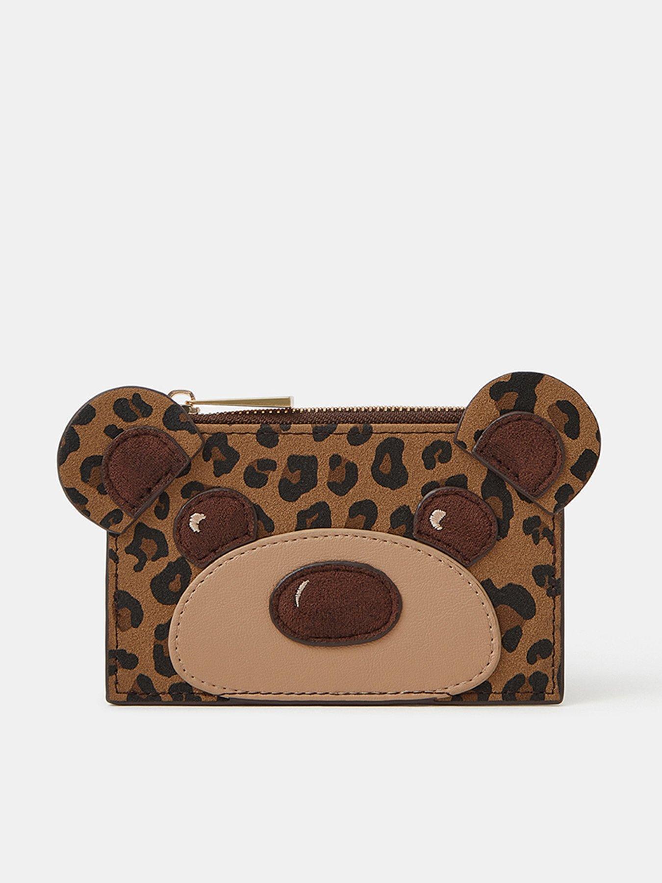 Image 1 of 3 of Accessorize Leopard Print Teddy Card Holder - Brown