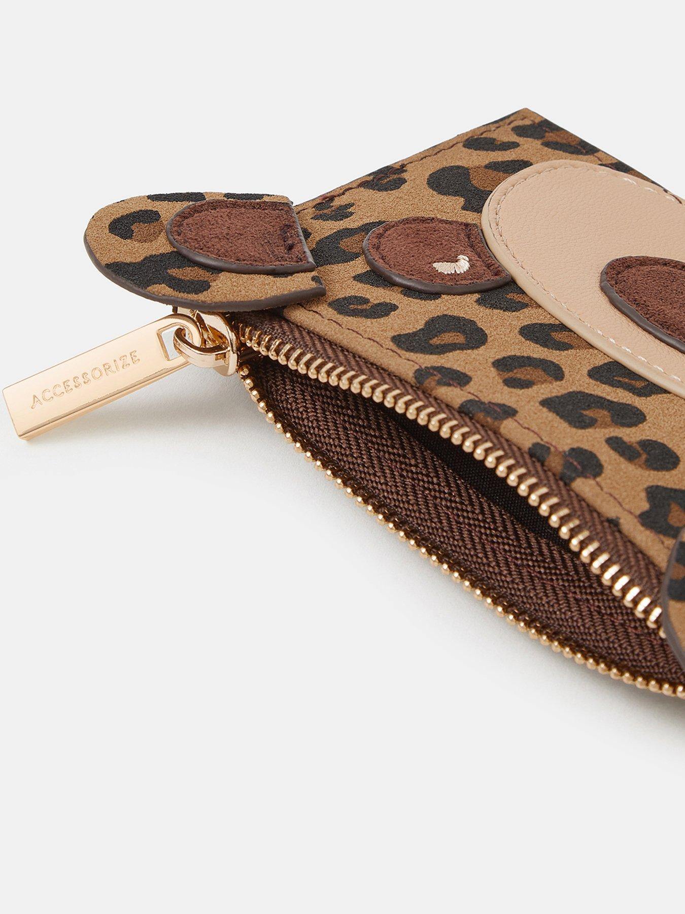 Image 3 of 3 of Accessorize Leopard Print Teddy Card Holder - Brown