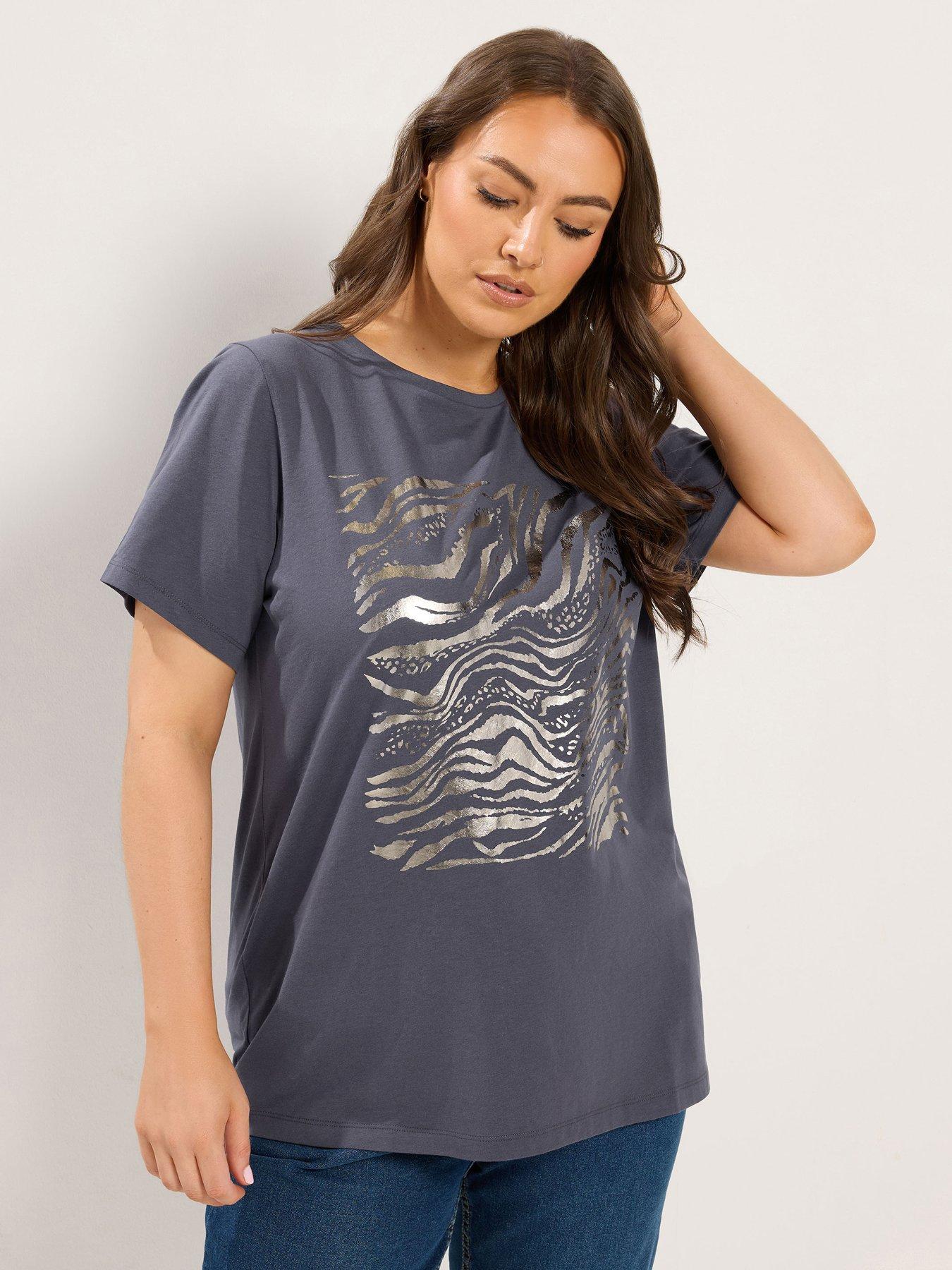 Yours Curve Set In Sleeve T-Shirt - Grey