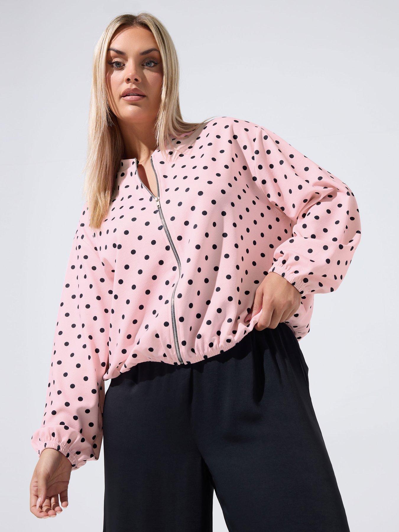 Yours Curve Polka Dot Zip Bomber Jacket - Pink
