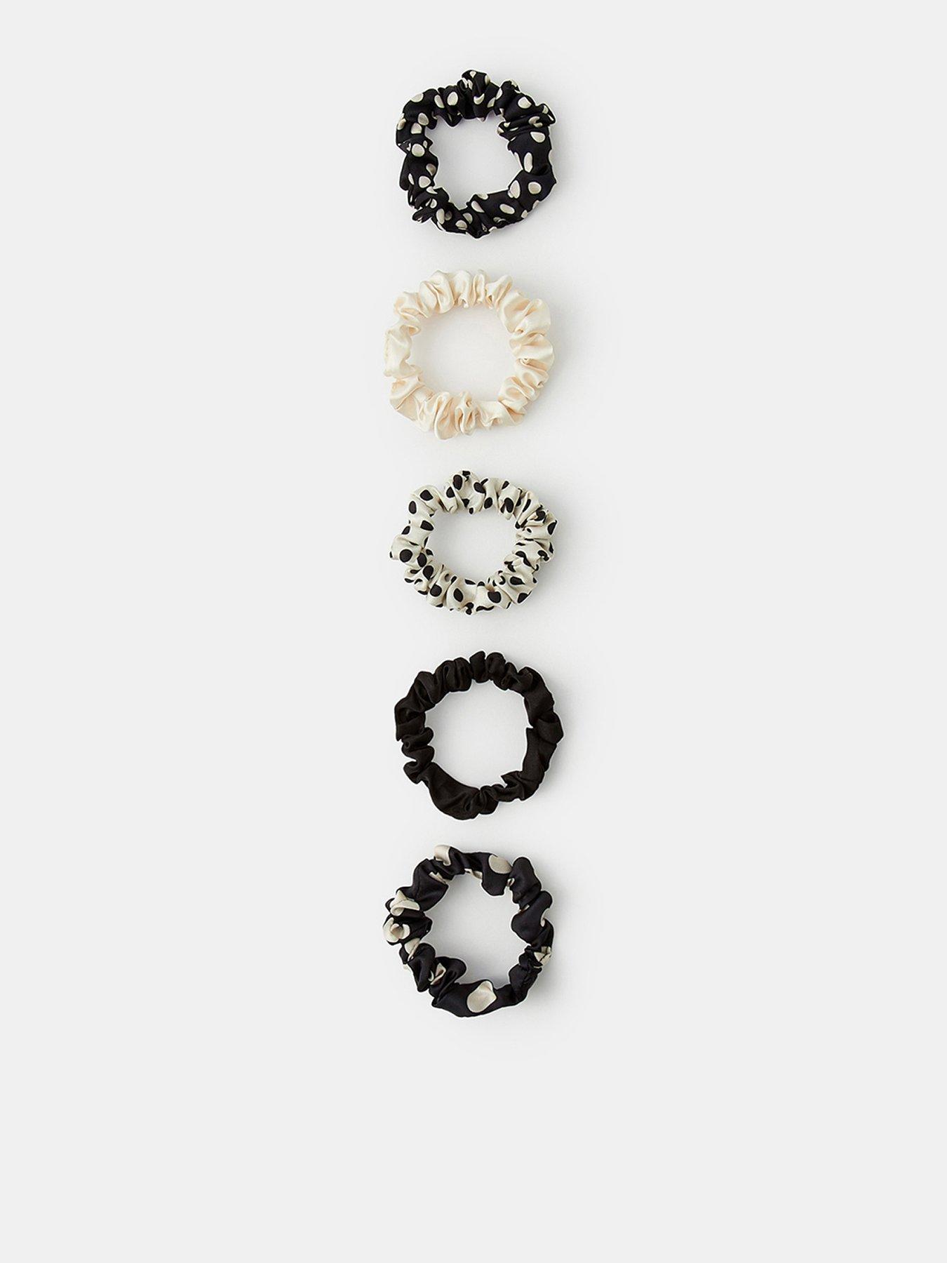 Accessorize 5 Pack Monochrome Polka Dot Hair Scrunchies - Multi