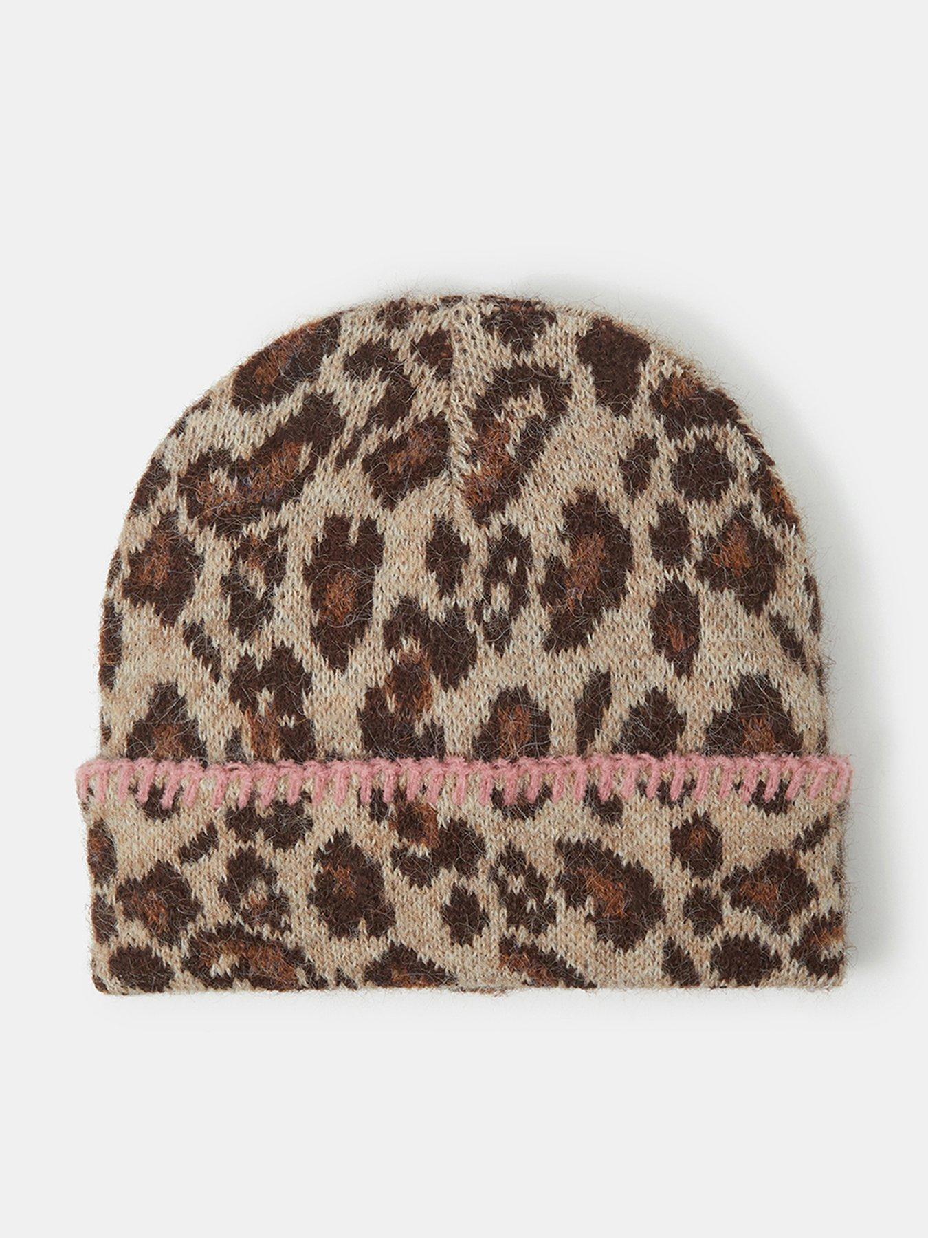 Image 1 of 2 of Accessorize Leopard Print Beanie Hat - Brown