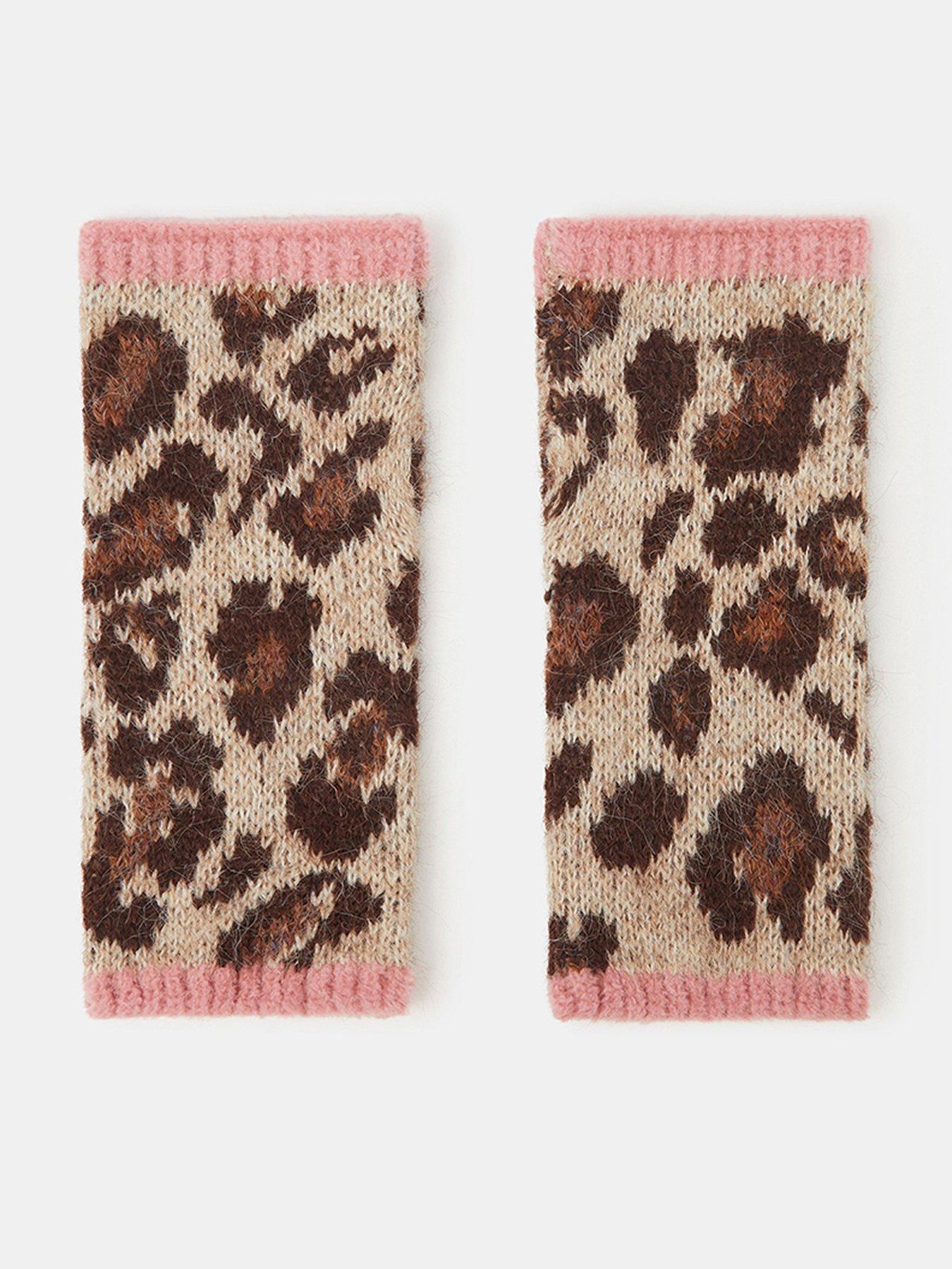 Monsoon Leopard Print Cut-Off Fingerless Gloves - Brown