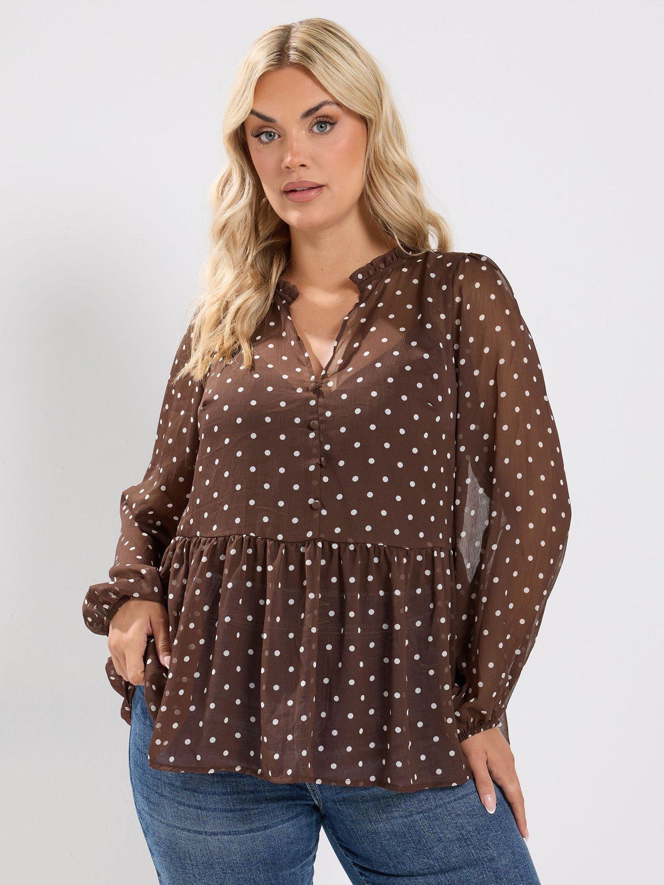Yours Curve Polka Dot Blouse - Brown