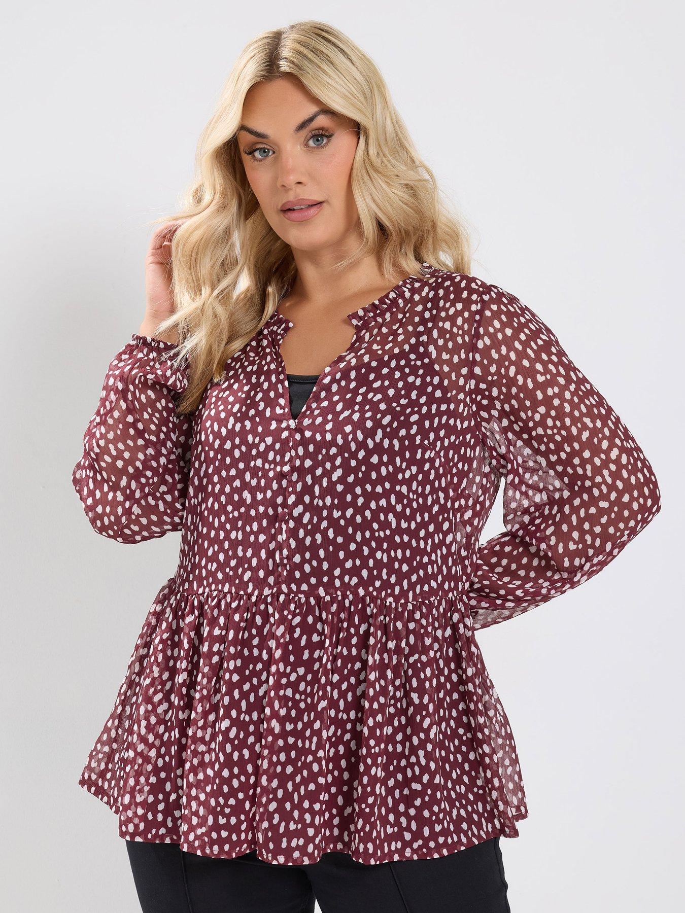 Yours Curve Peplum Spotted Blouse - Red