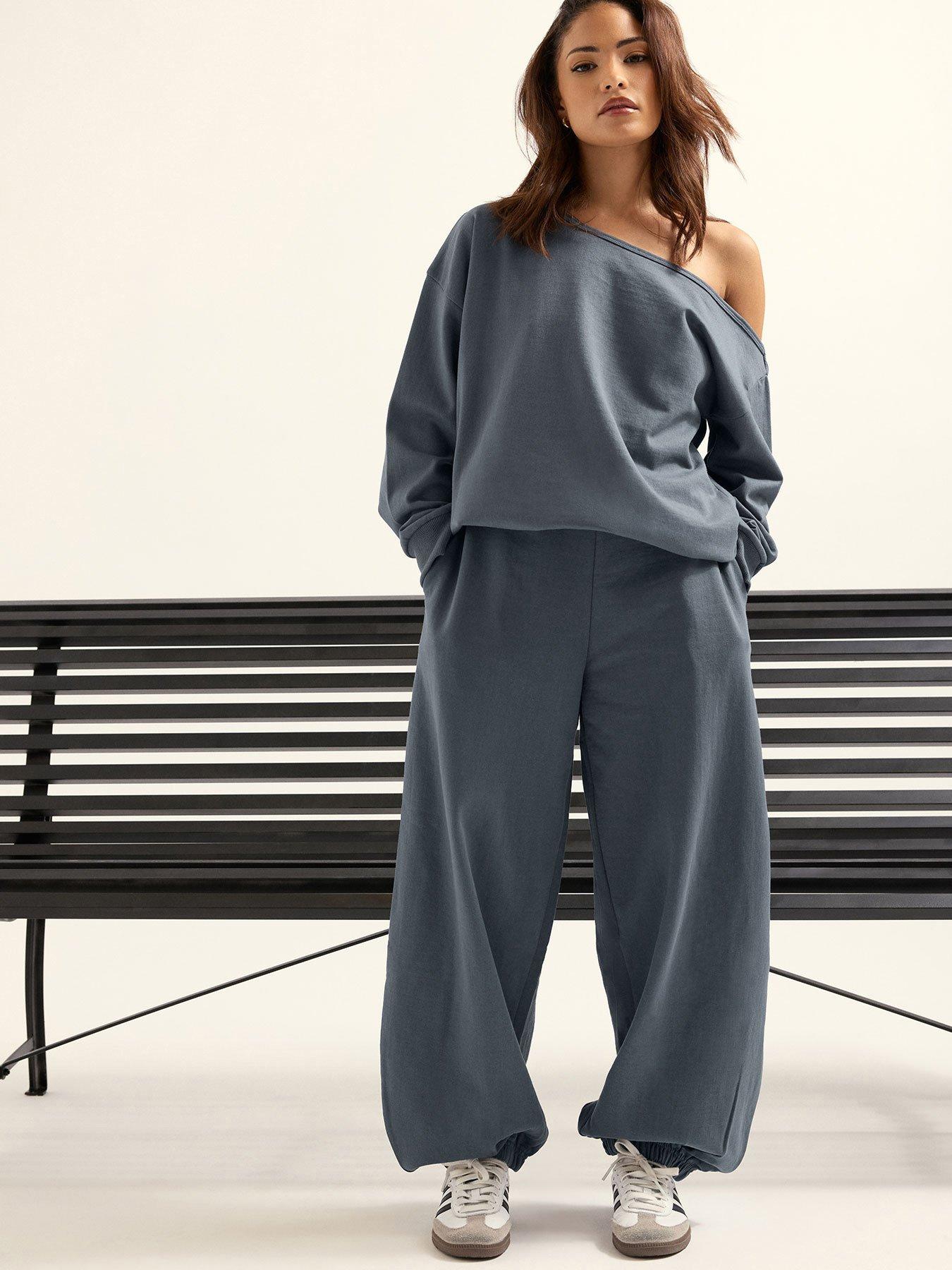 PixieGirl Petite Off The Shoulder Slouch Sweatshirt - Blue