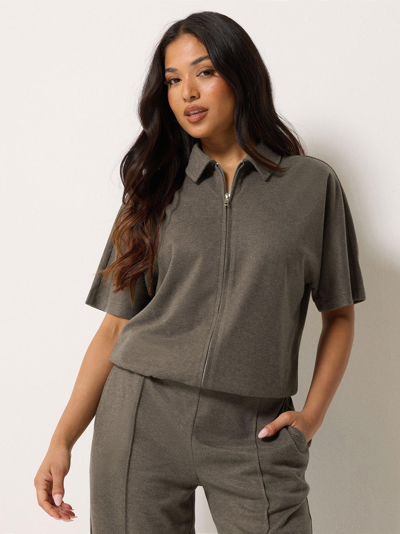 PixieGirl Petite Brushed Short Sleeve Jacket - Brown