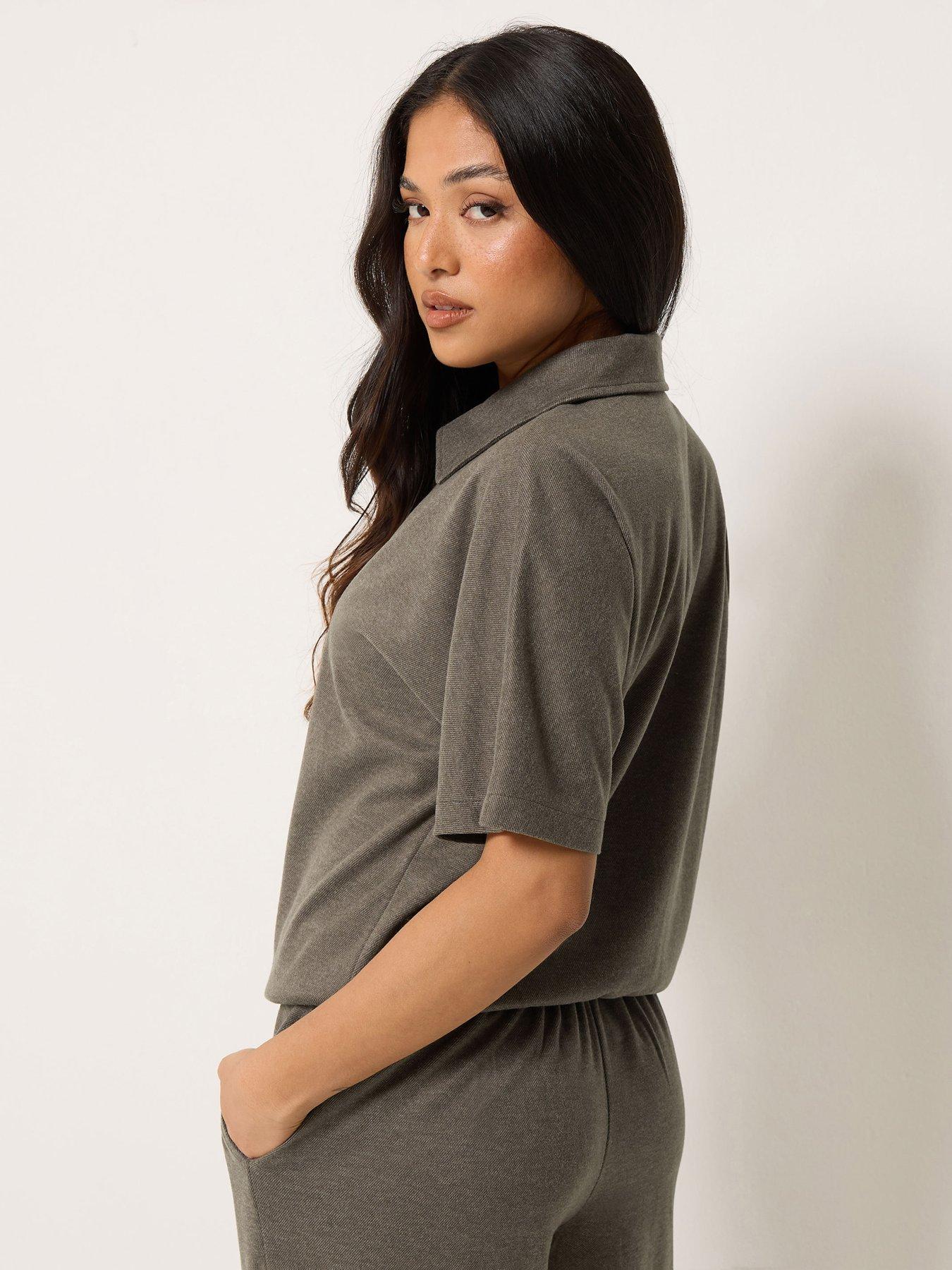 Image 2 of 4 of PixieGirl Petite Brushed Short Sleeve Jacket - Brown