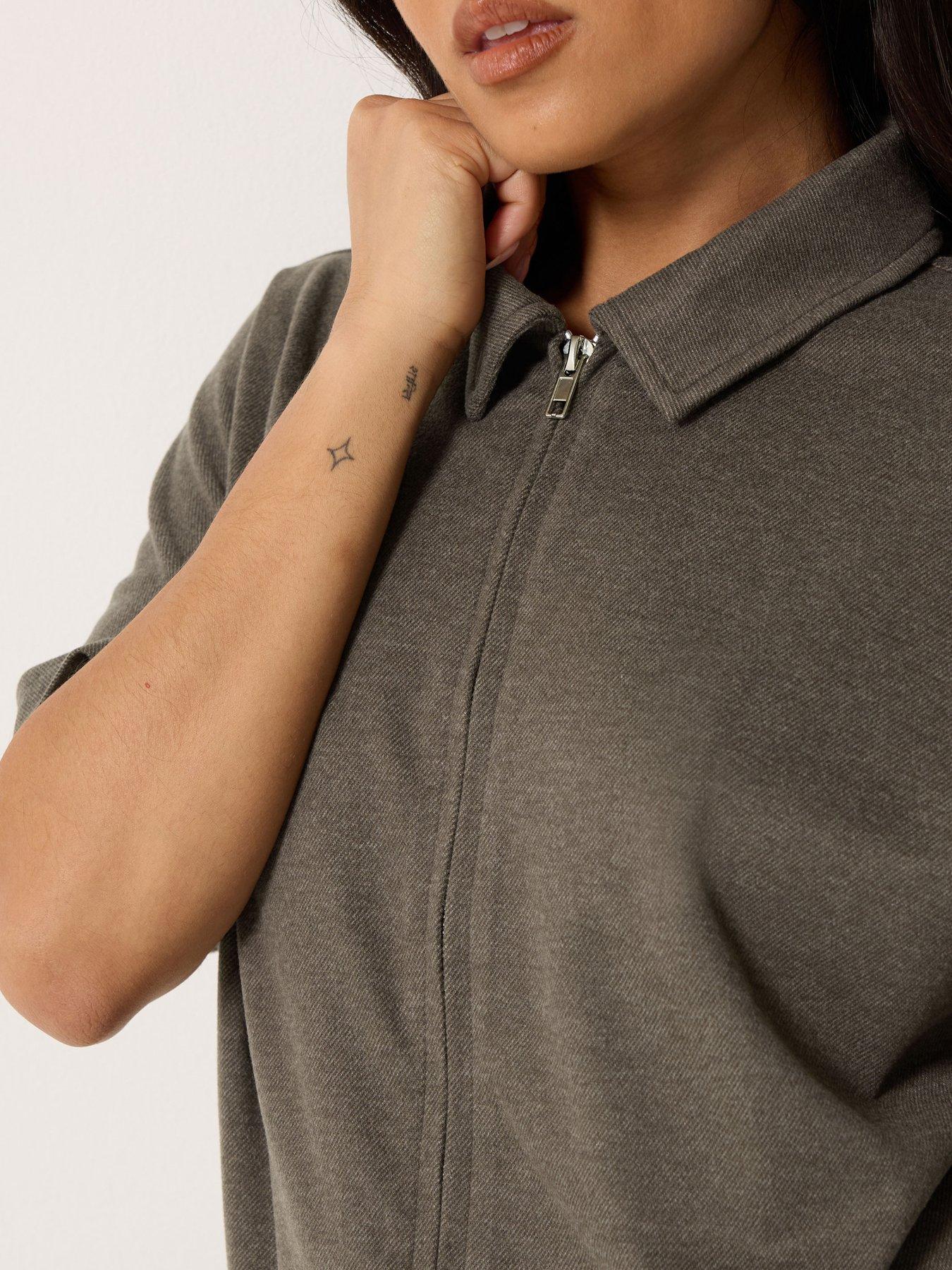 Image 4 of 4 of PixieGirl Petite Brushed Short Sleeve Jacket - Brown