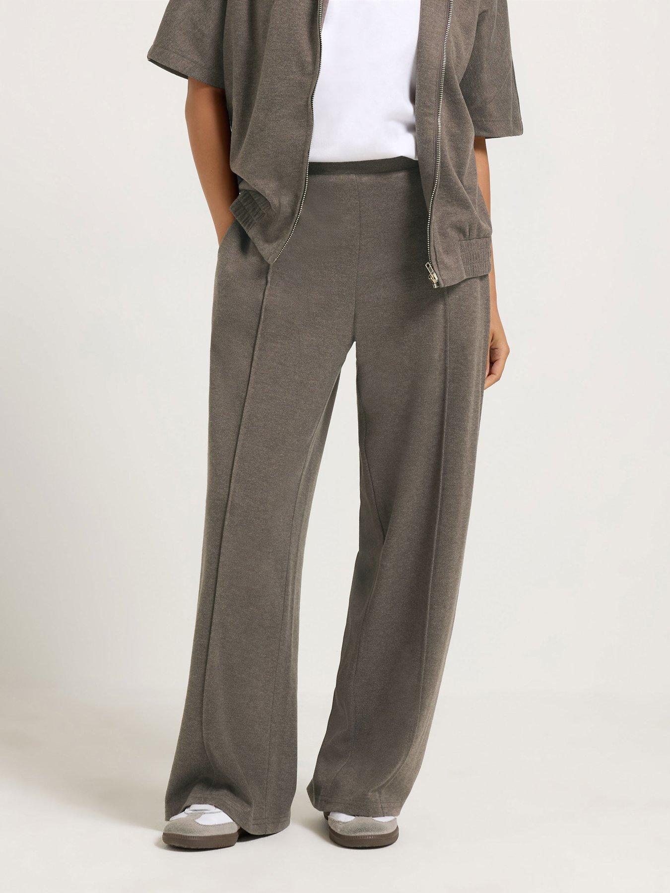 Image 1 of 4 of PixieGirl Petite Brushed Pintuck Wide Leg Trouser - Brown