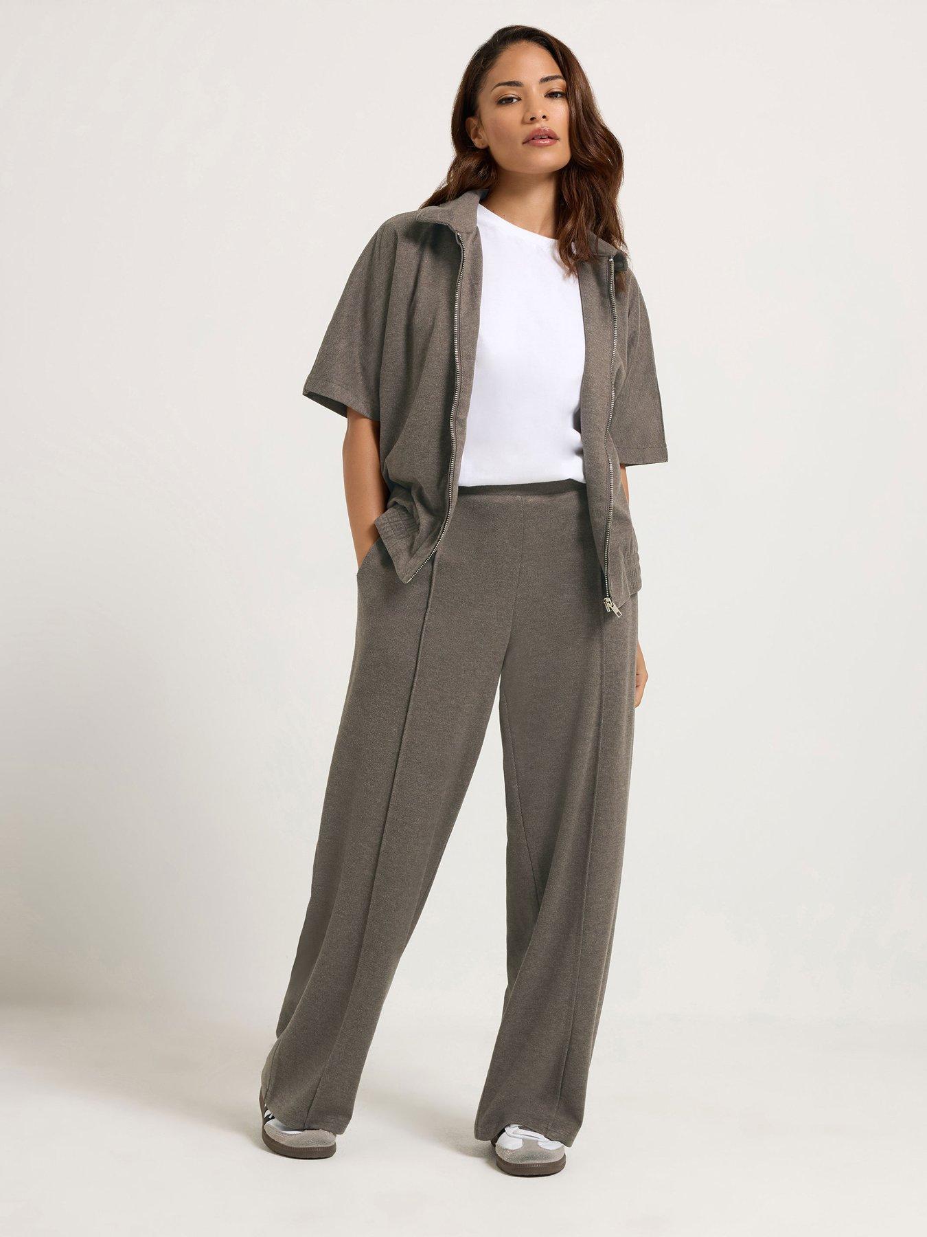 Image 3 of 4 of PixieGirl Petite Brushed Pintuck Wide Leg Trouser - Brown
