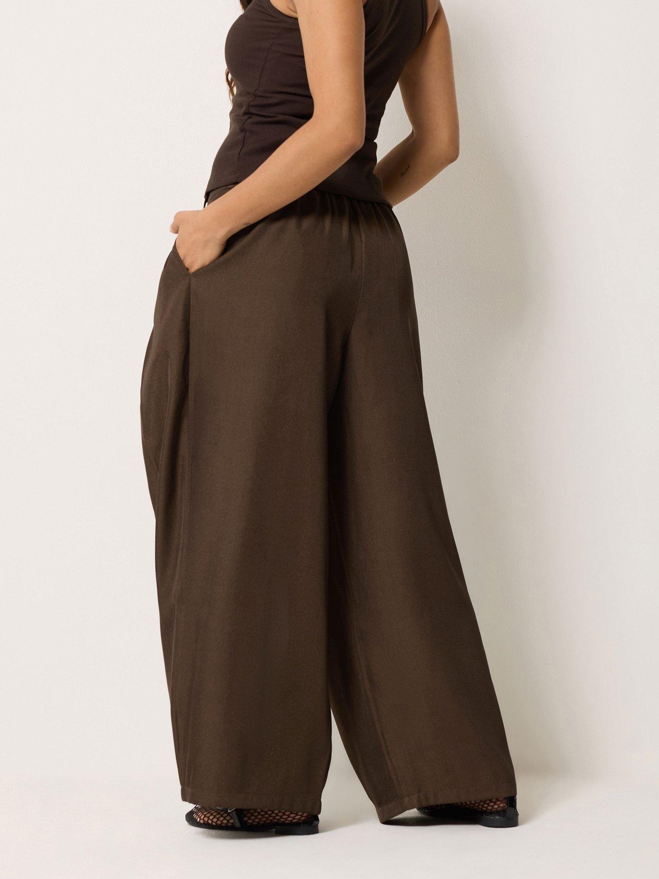 Image 2 of 4 of PixieGirl Petite Wrap Pleat Wide Leg Trrouser - Brown