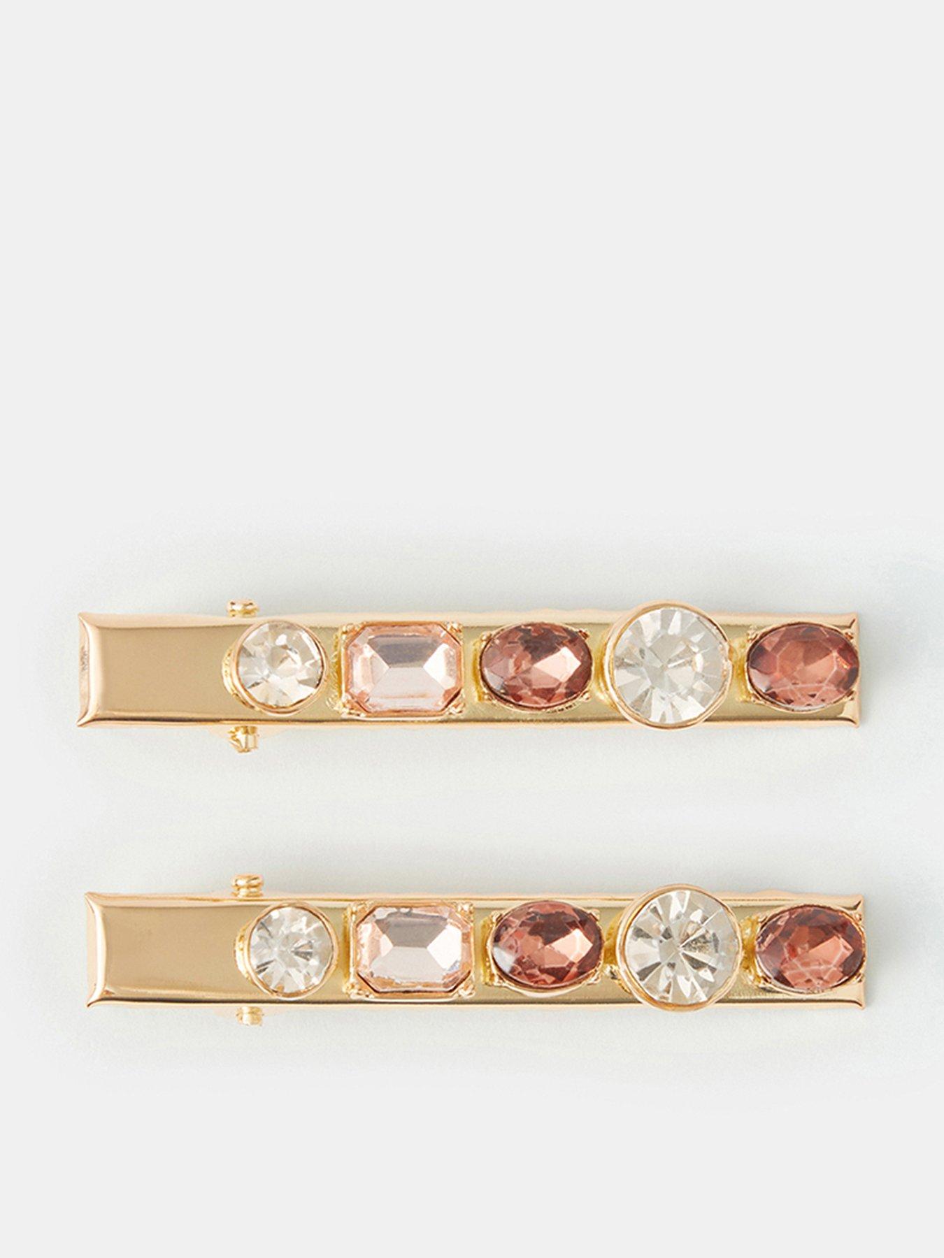 Image 1 of 2 of Accessorize Gemstone Barrette Hair Clip Set 2 Pack - Gold