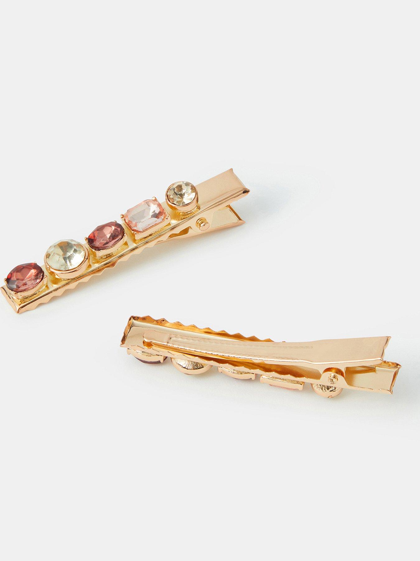 Image 2 of 2 of Accessorize Gemstone Barrette Hair Clip Set 2 Pack - Gold