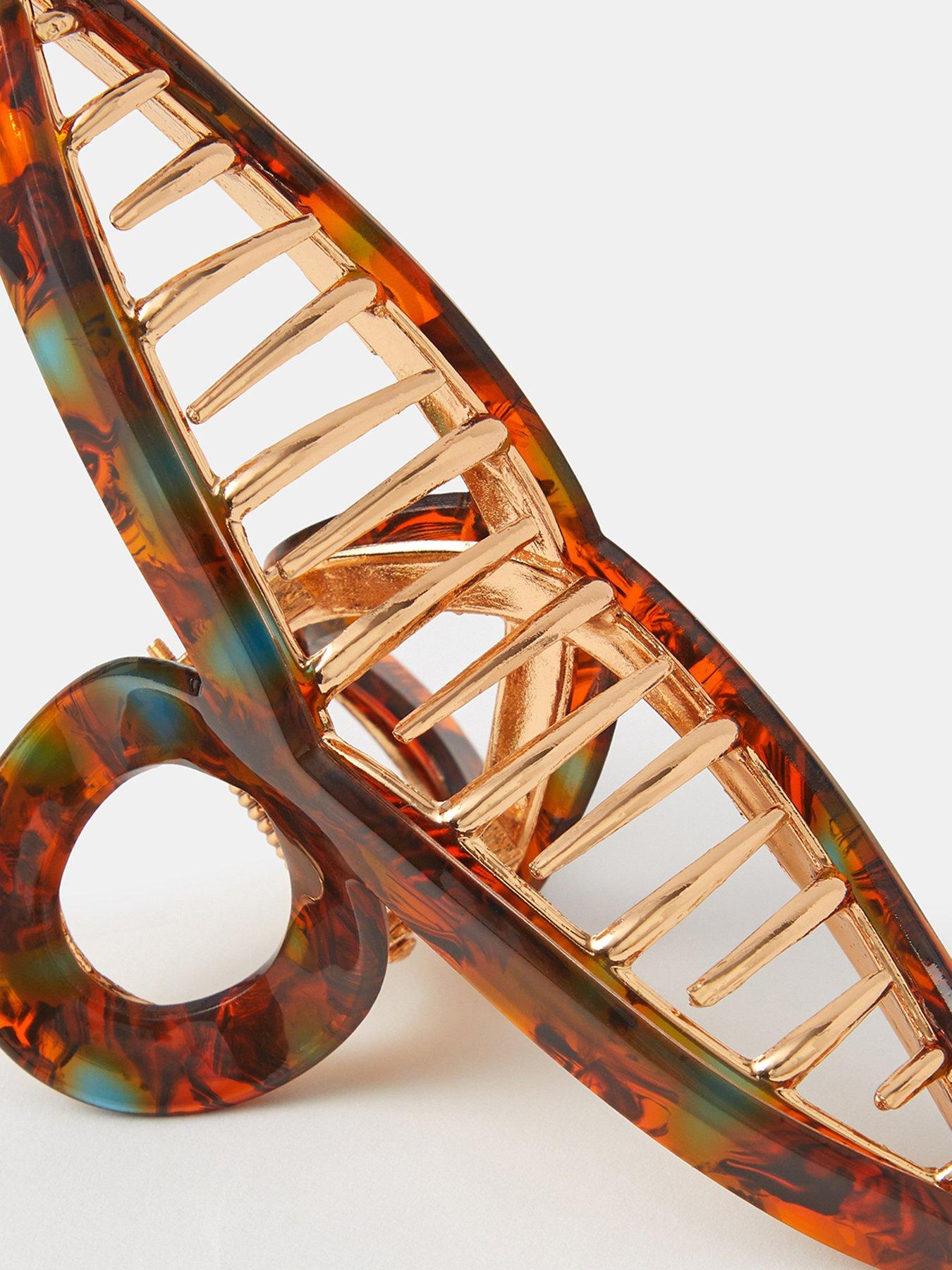 Image 2 of 2 of Accessorize Marble Tortoiseshell Resin Twist Claw Clip - Brown