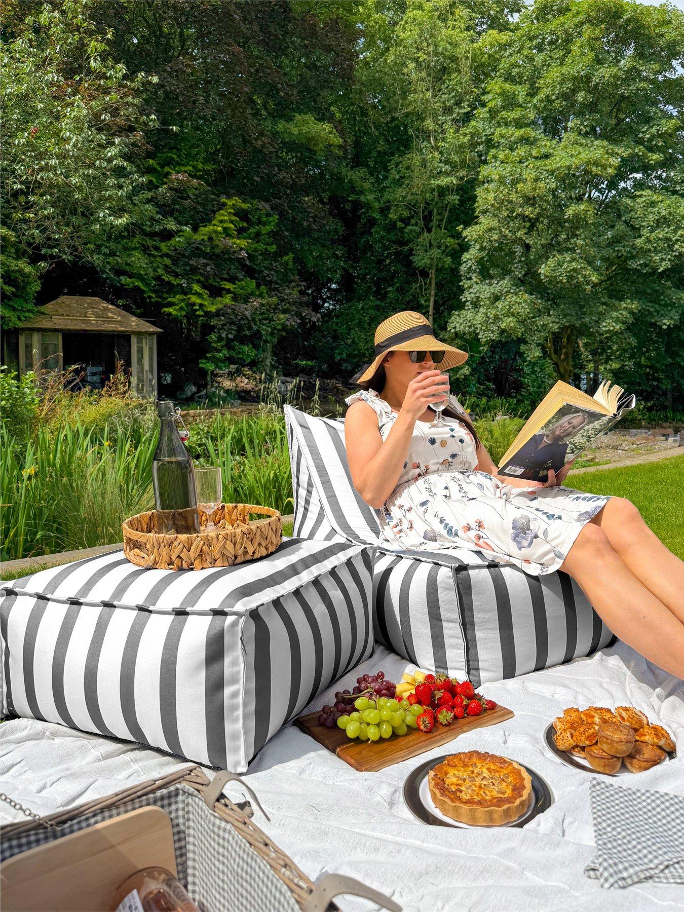 rucomfy Striped Lounger - Grey - Matching Ottoman