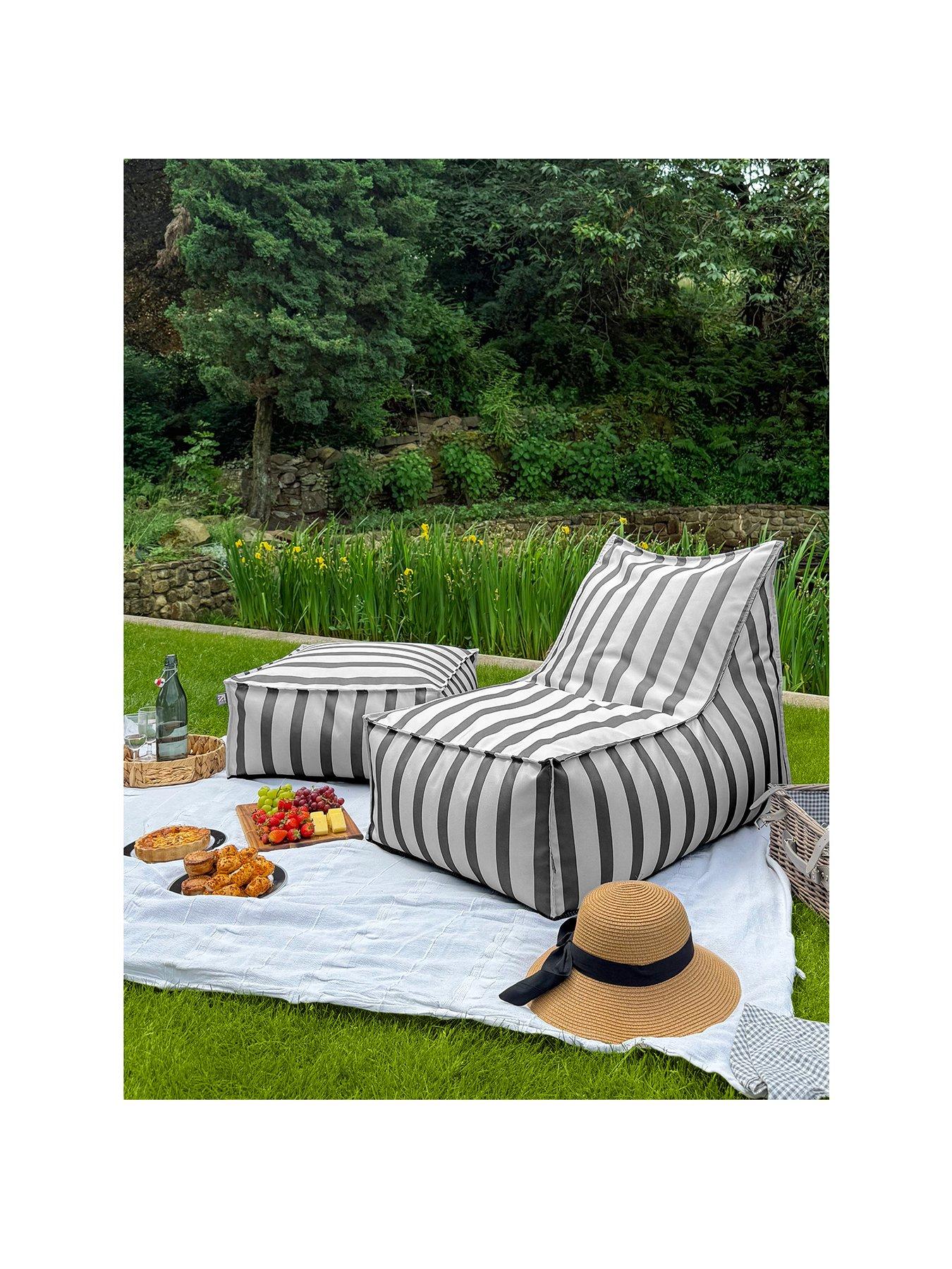 Image 2 of 6 of rucomfy Striped Lounger - Grey - Matching Ottoman