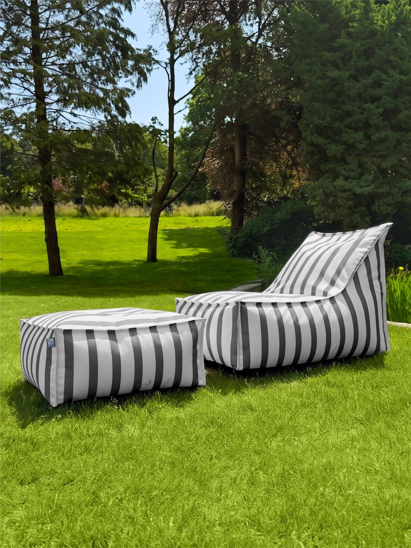 Image 3 of 6 of rucomfy Striped Lounger - Grey - Matching Ottoman