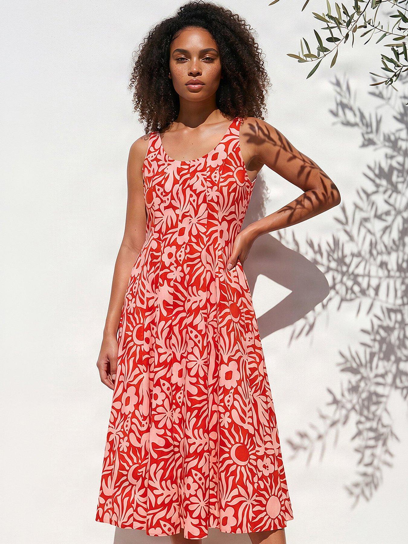 Roman Dusk Abstract Print Midi Dress