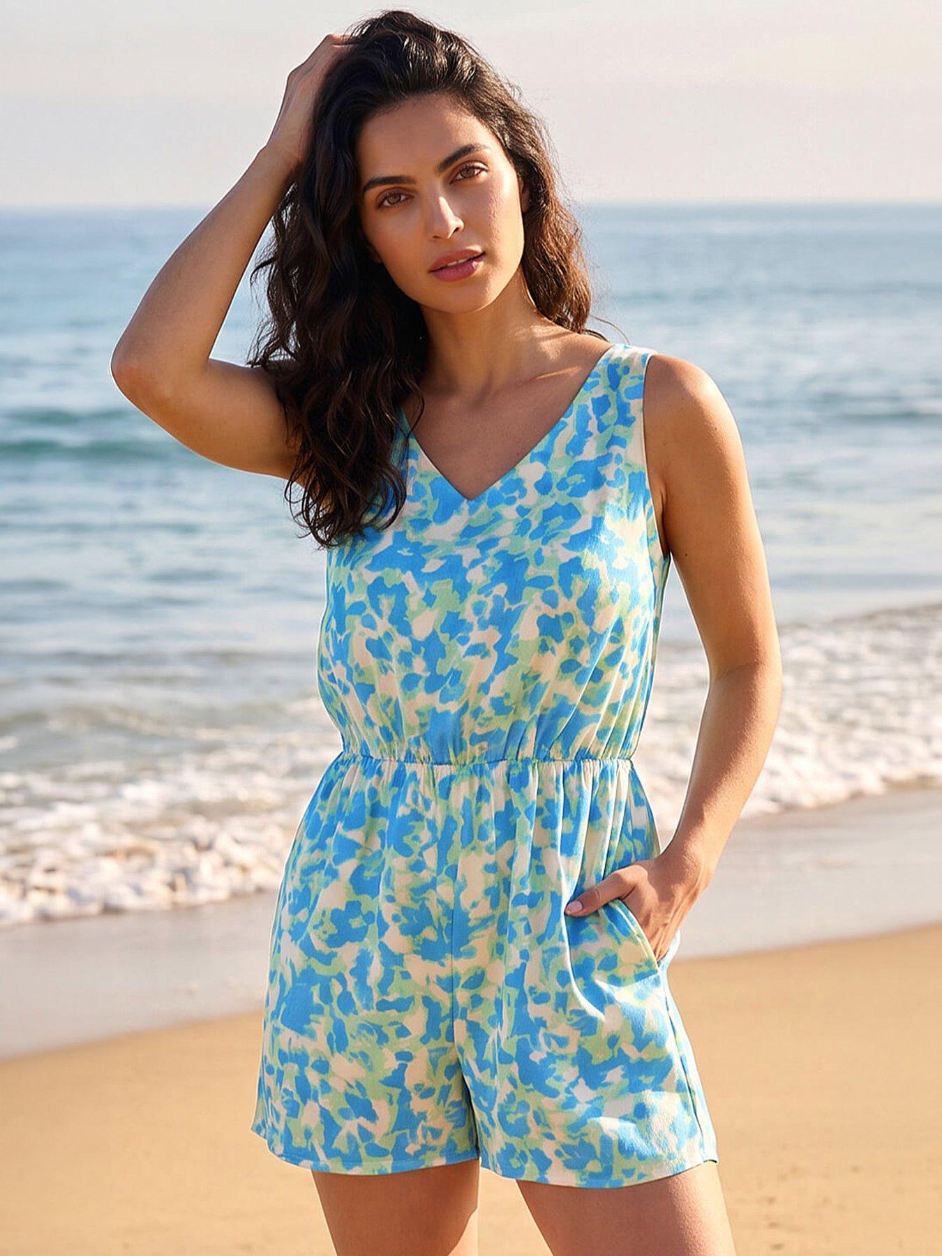 Roman Dusk Abstract V-neck Playsuit