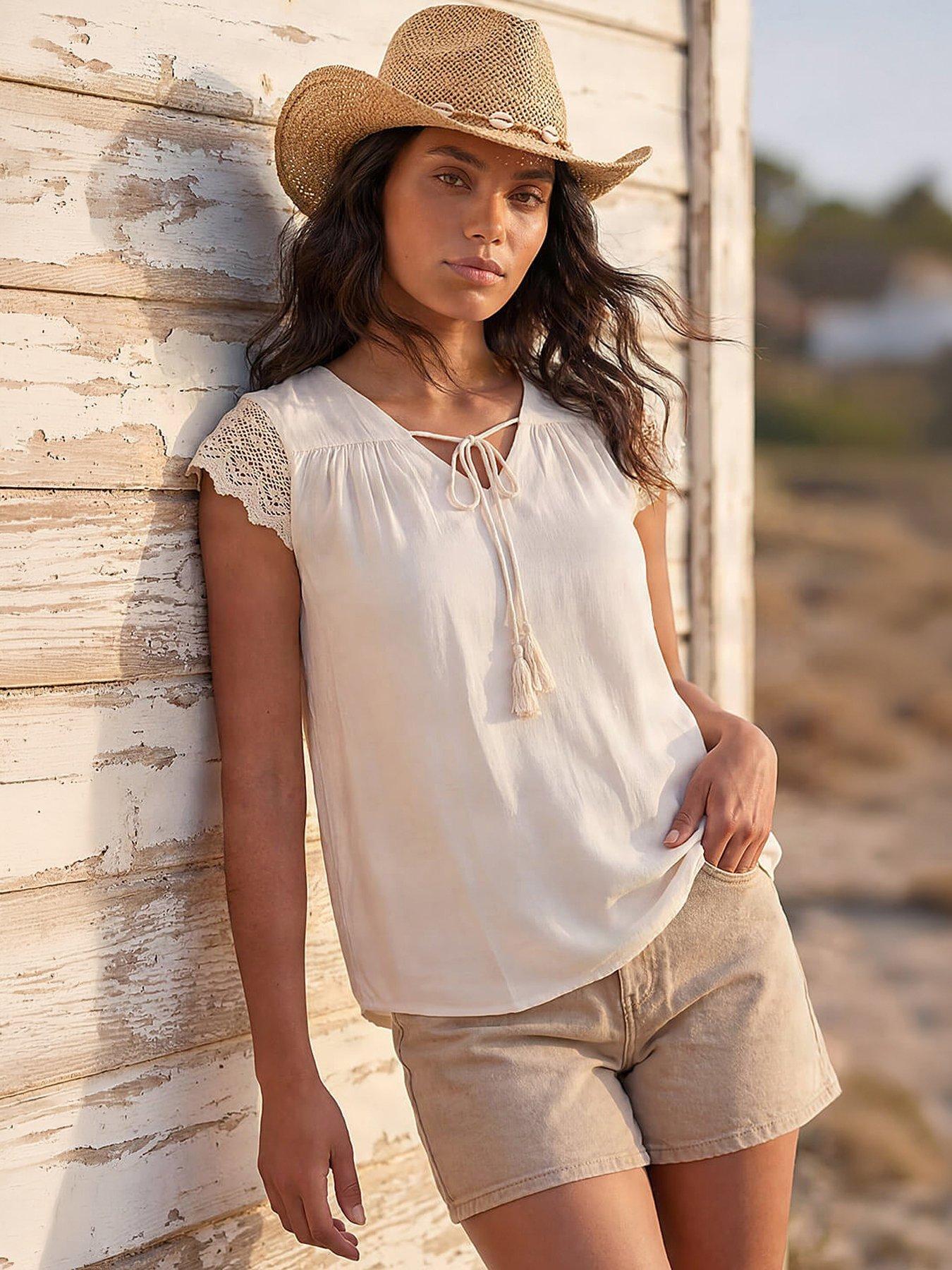 Image 1 of 4 of Roman Satin Crochet Tie Front Tunic Top