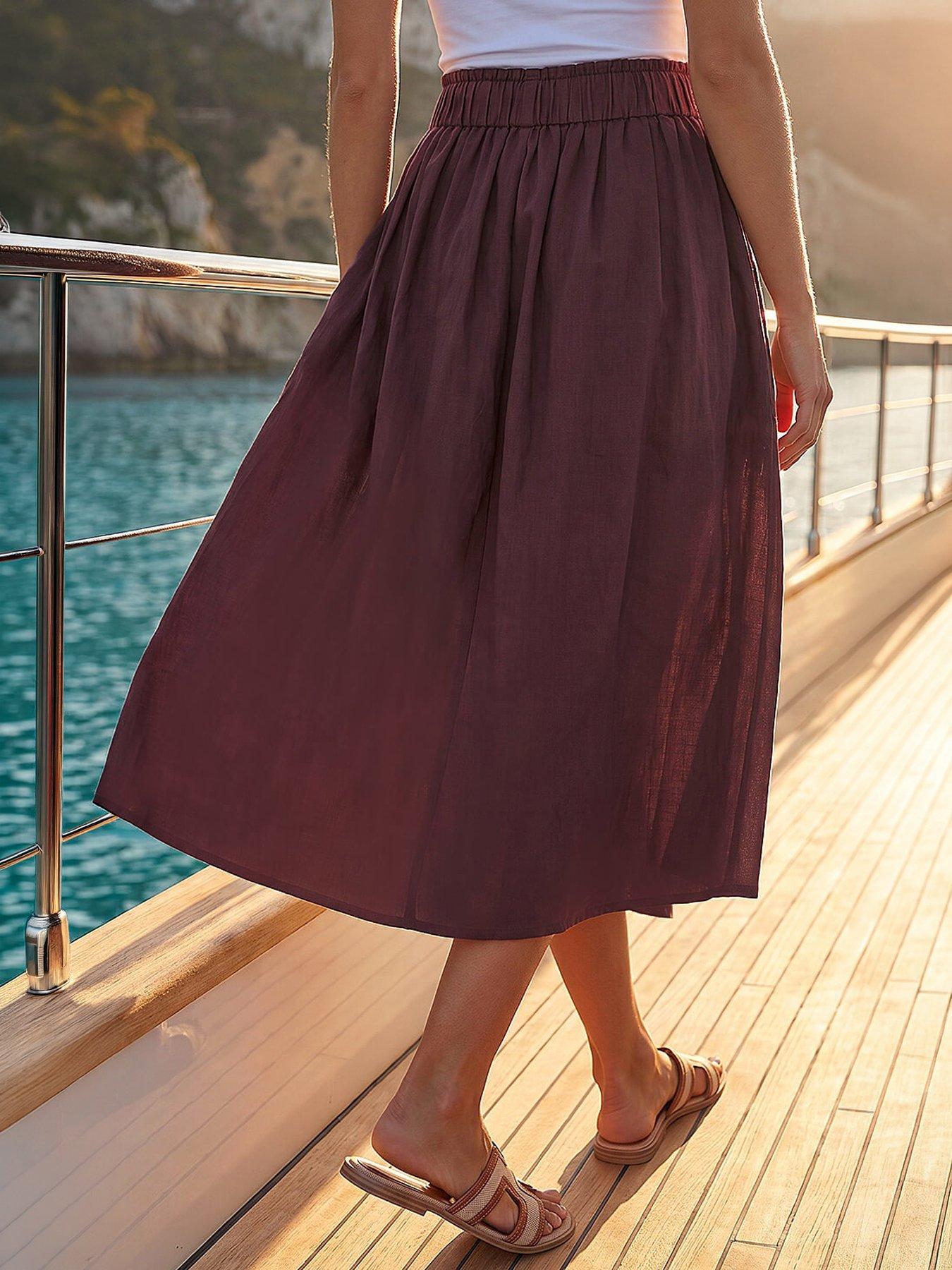 Image 4 of 5 of Roman Dusk Cotton Poplin Midi Skirt