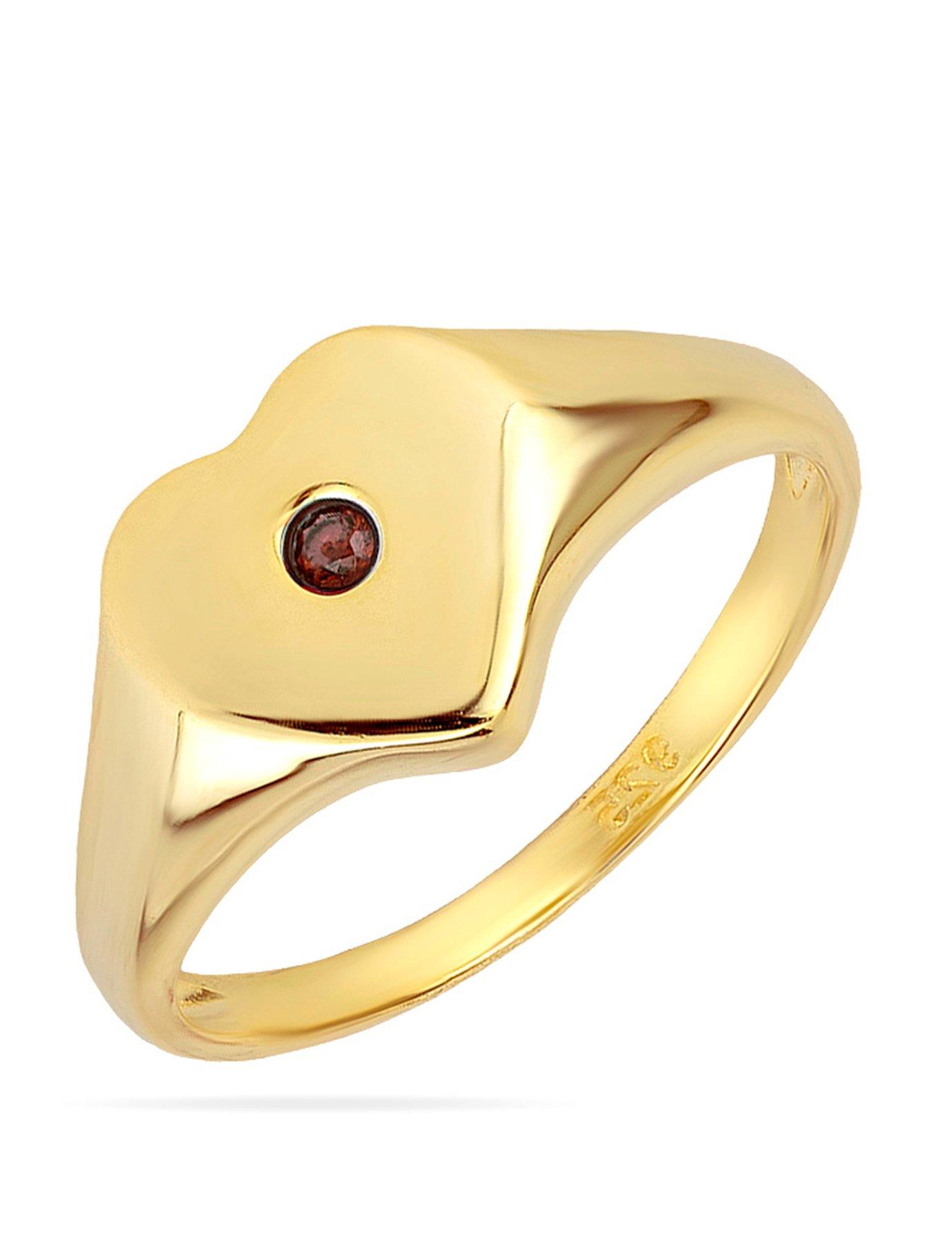 The Love Collection Gold Plated Sterling Silver Birthstone Heart Signet Ring