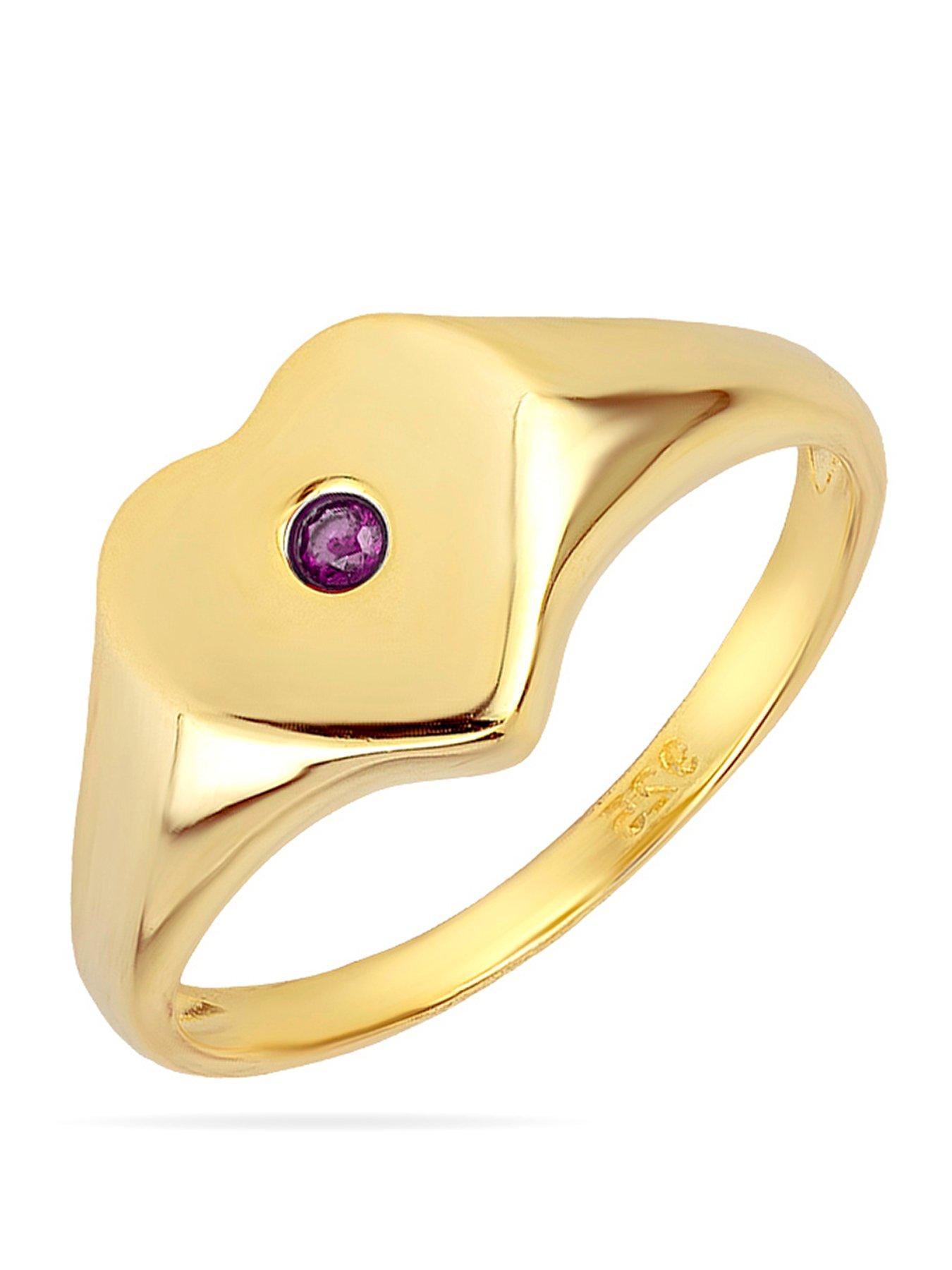 The Love Collection Gold Plated Sterling Silver Birthstone Heart Signet Ring