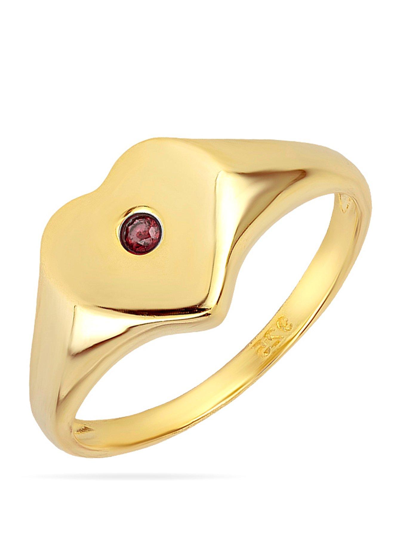 The Love Collection Gold Plated Sterling Silver Birthstone Heart Signet Ring