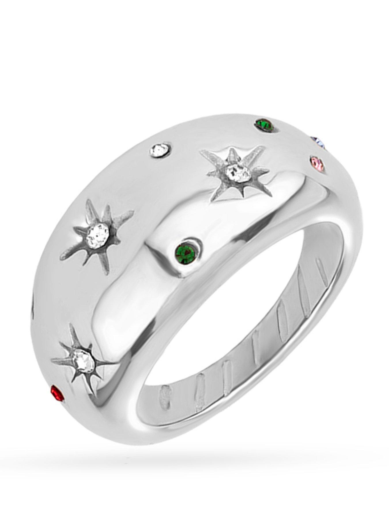 The Love Collection Stainless Steel Dome Bombe CZ Set Ring