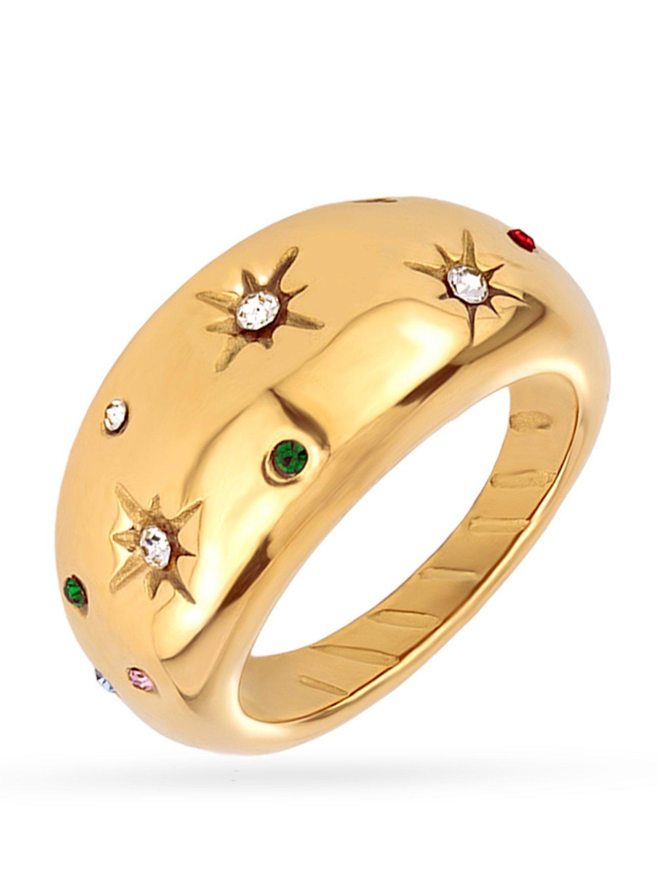 The Love Collection Gold Plated Stainless Steel Dome Bombe CZ Set Ring