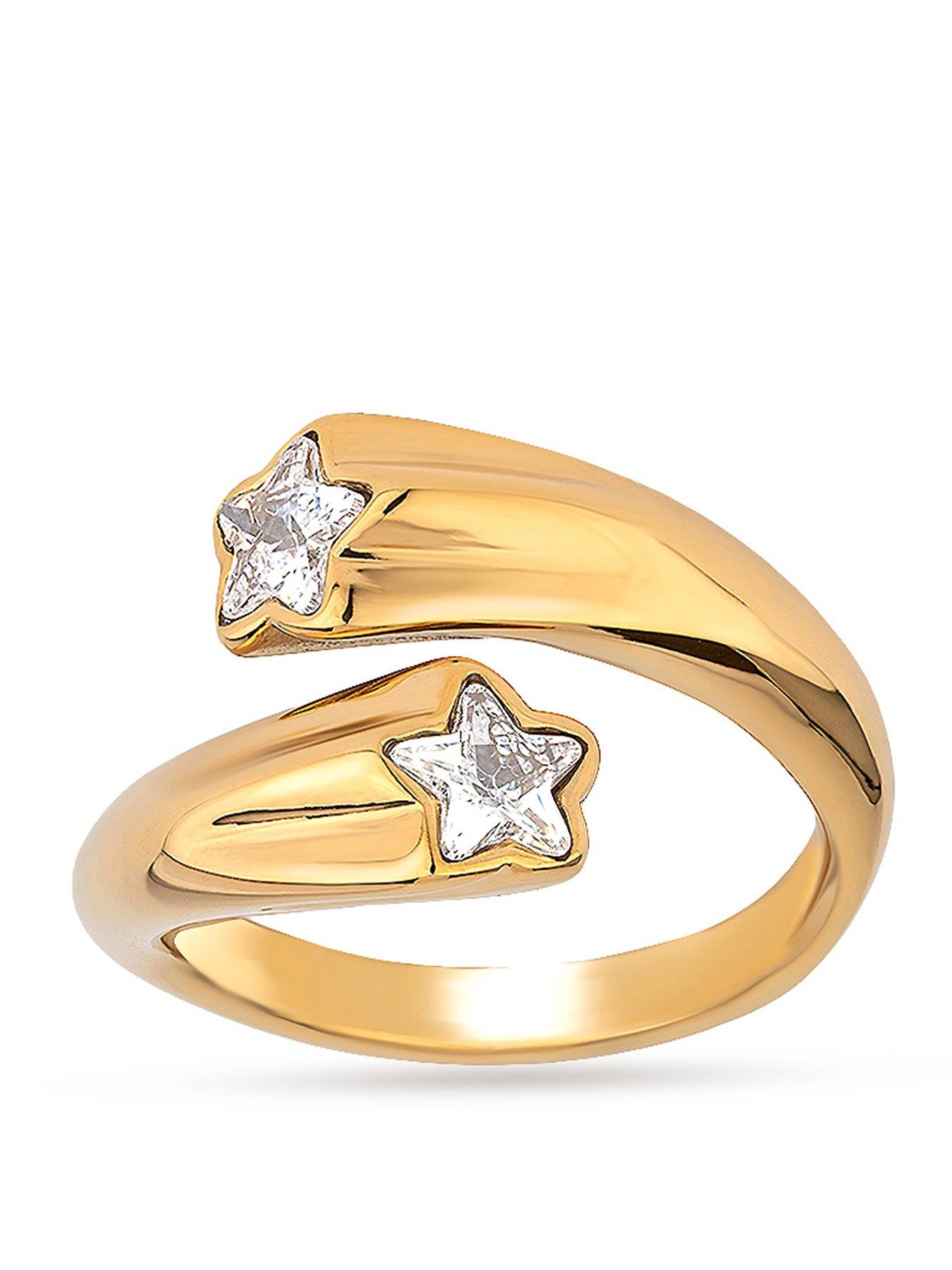 The Love Collection Gold Plated Stainless Steel Star CZ Ring