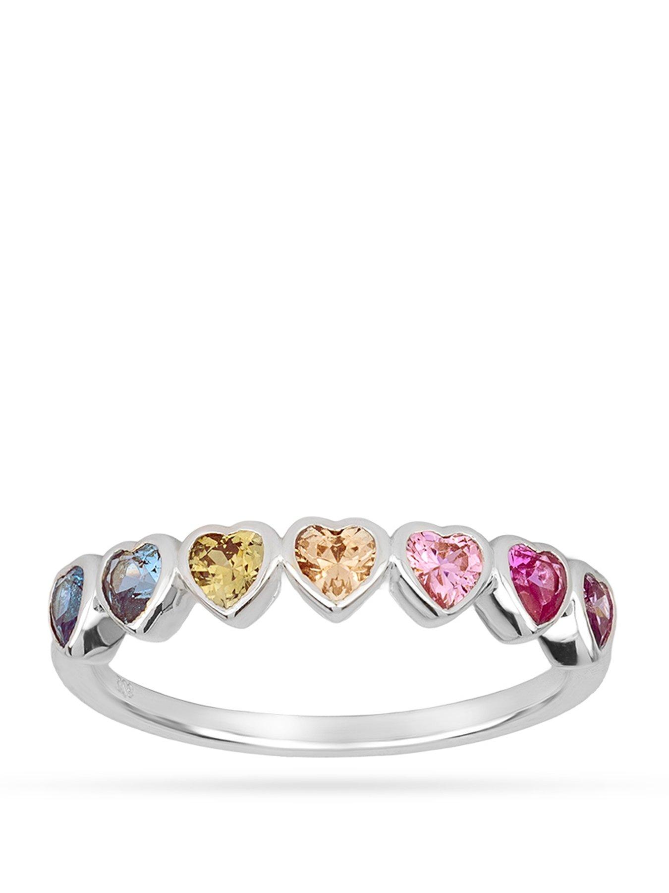 The Love Collection Sterling Silver Rainbow heart CZ Ring