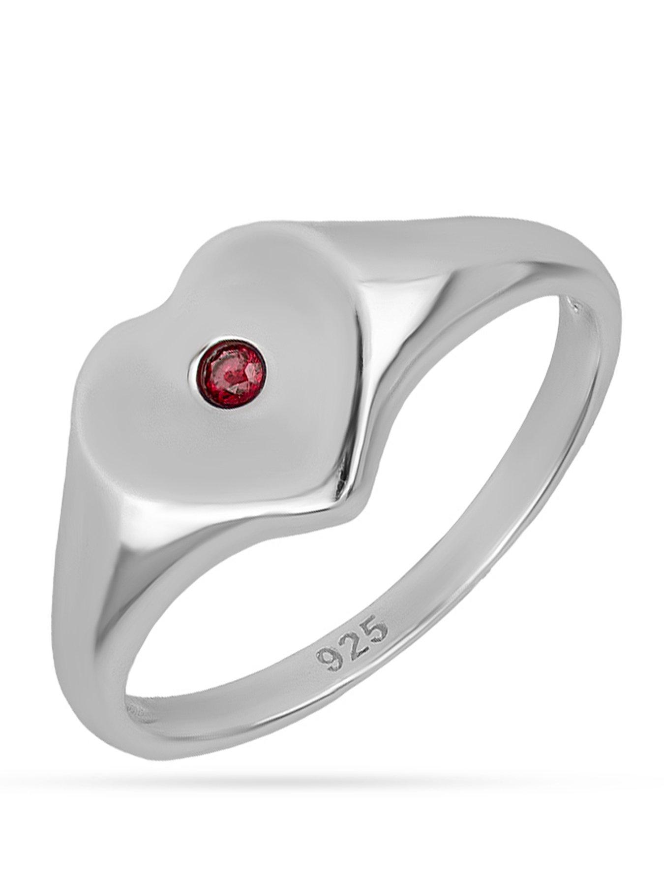 The Love Collection Sterling Silver Birthstone Heart Signet Ring